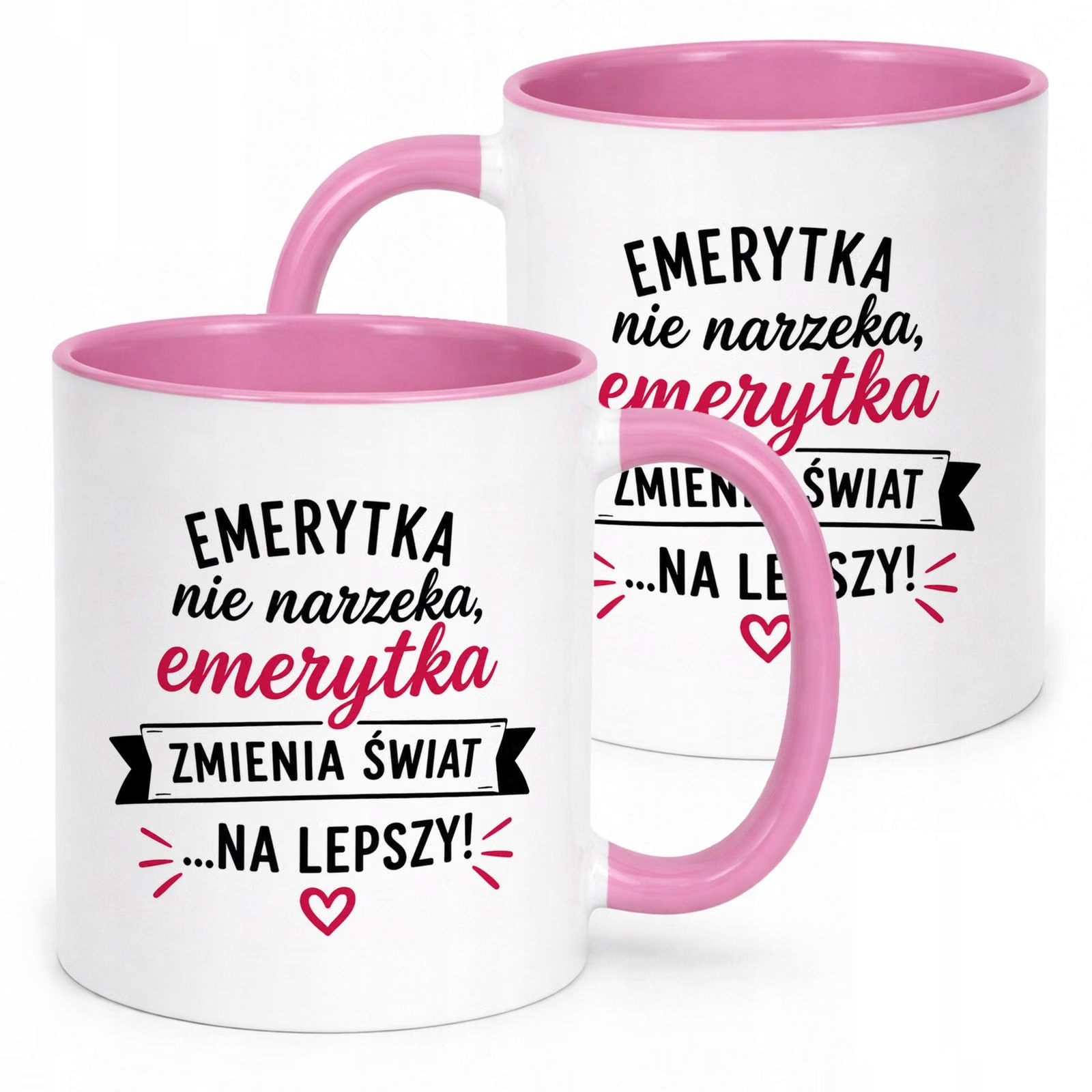 Kubek Różowy z nadrukiem Emerytura Dla Emerytki Upominek Prezent