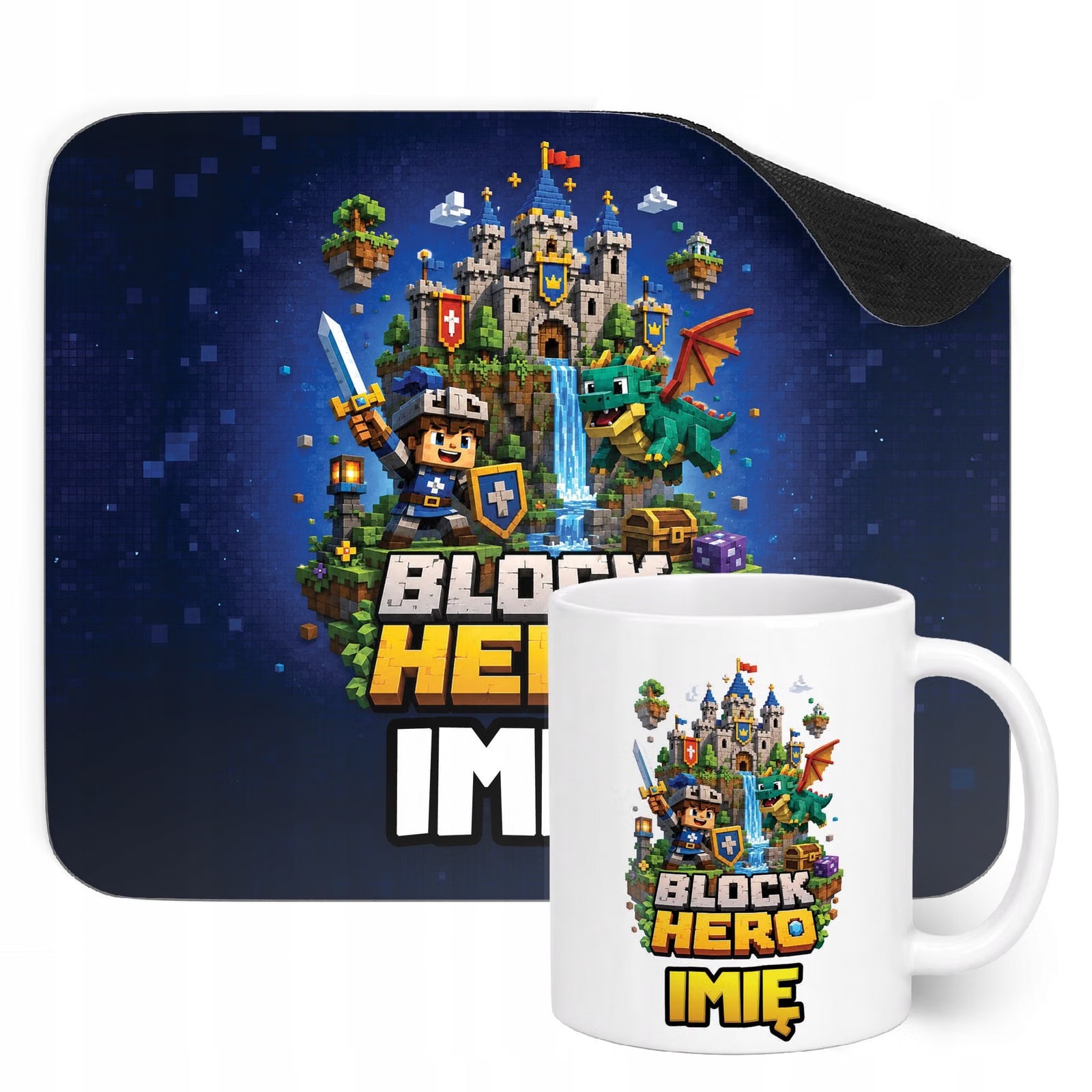 Zestaw personalizowany Kubek Podkładka pod mysz gra Block Hero