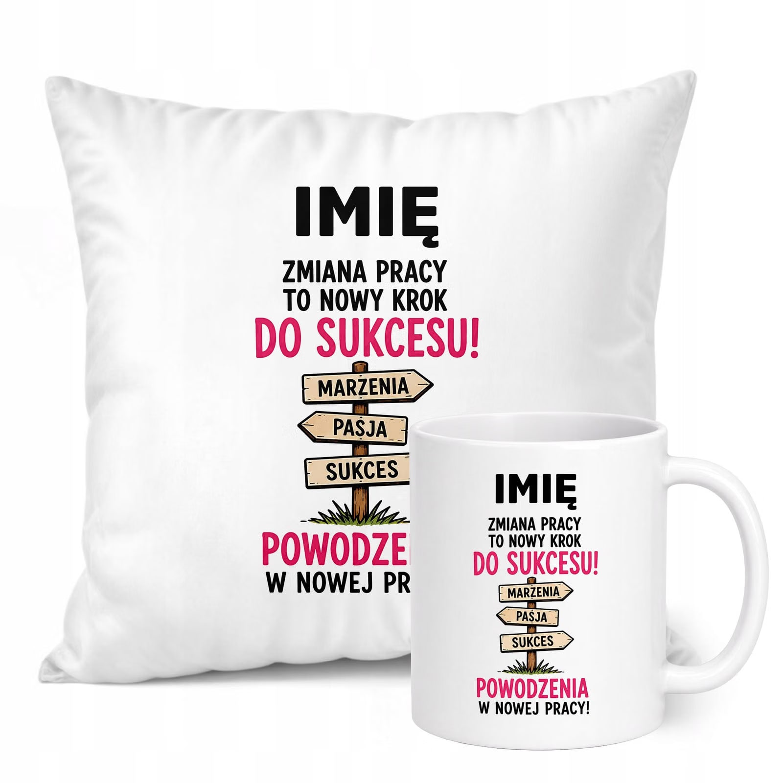 Zestaw Personalizowany Kubek Biały Poduszka Odejście z Pracy Prezent