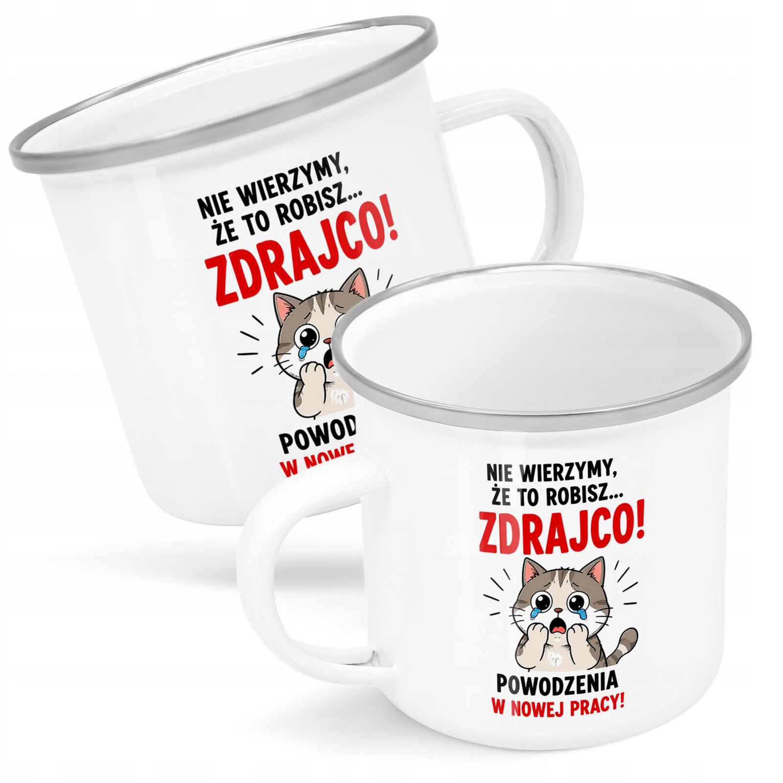 Kubek Emaliowany Odejście z Pracy z Nadrukiem Biały Metalowy Prezent