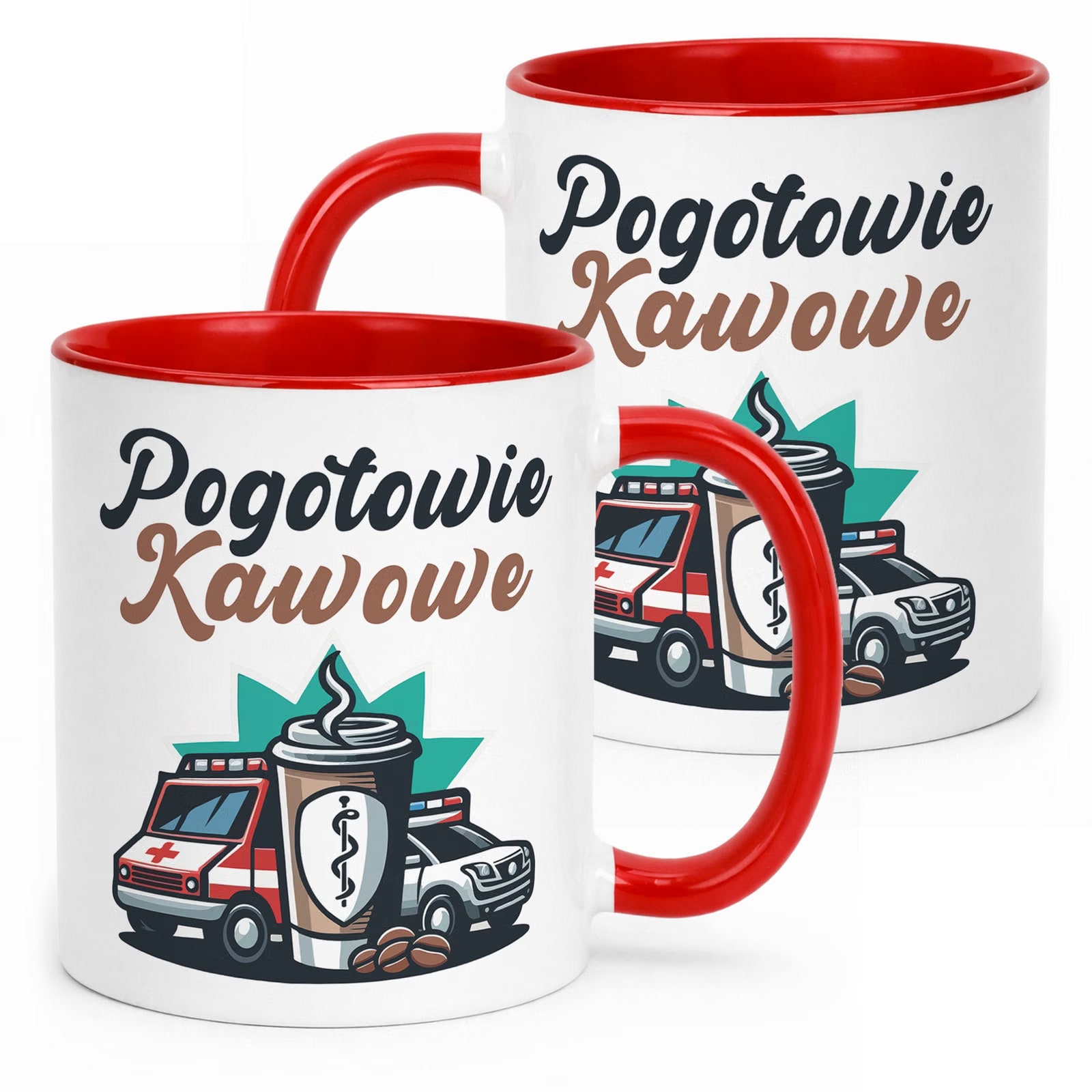 Kubek Czerwony Pogotowie Kawowe Zabawny Prezent Kawa