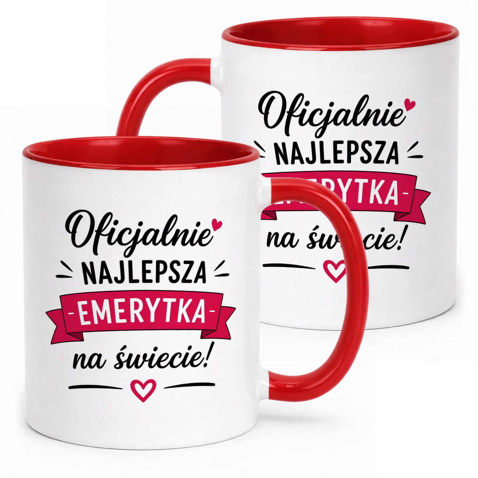 Kubek Czerwony z nadrukiem Emerytura Dla Emerytki Upominek Prezent
