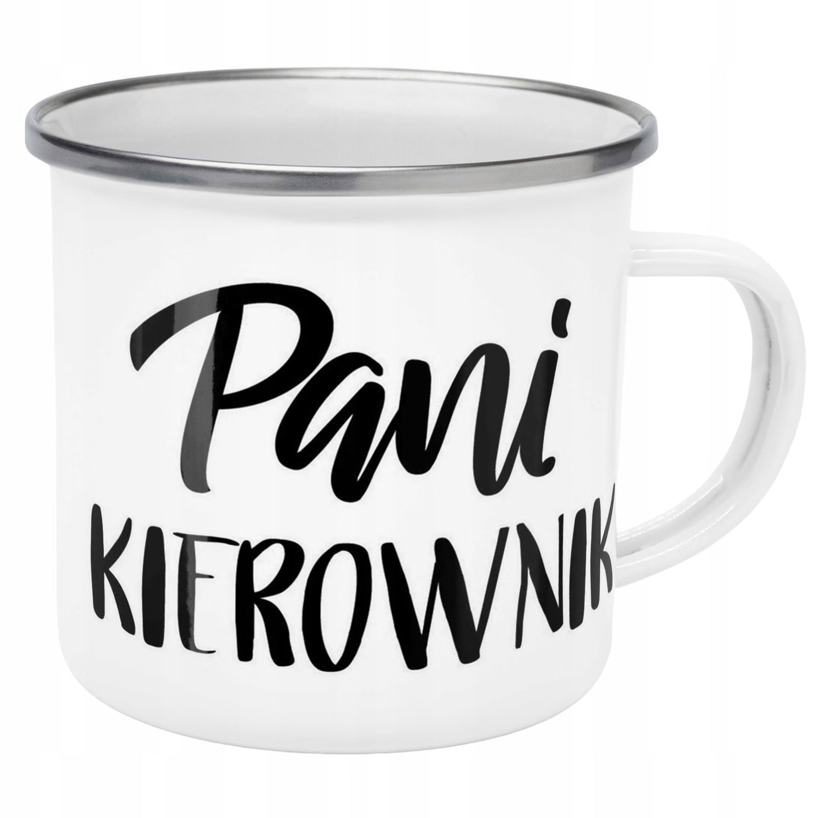Kubek Emaliowany Pani Kierownik Dla Kobiety z Nadrukiem Biały Metalowy