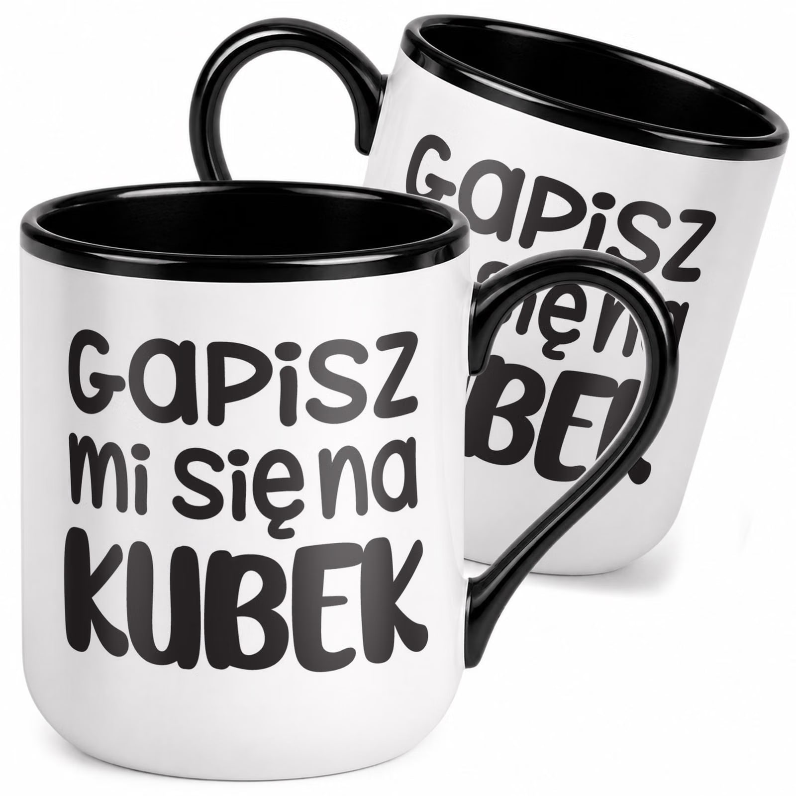 Kubek z nadrukiem Premium Czarny Gapisz Mi Się Na Kubek Upominek Prezent