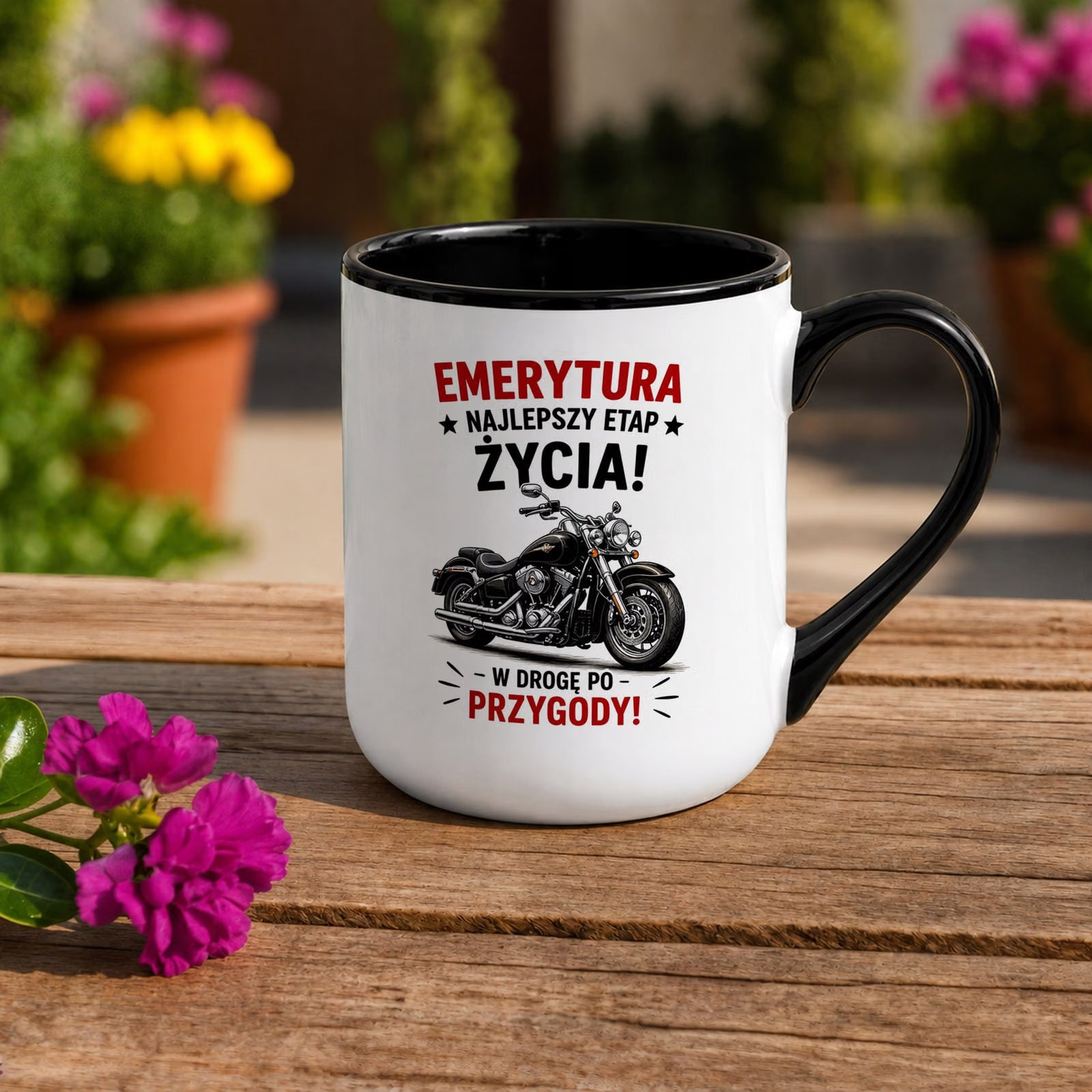 Kubek z nadrukiem Premium Czarny Emerytura Dla Emeryta Upominek Prezent