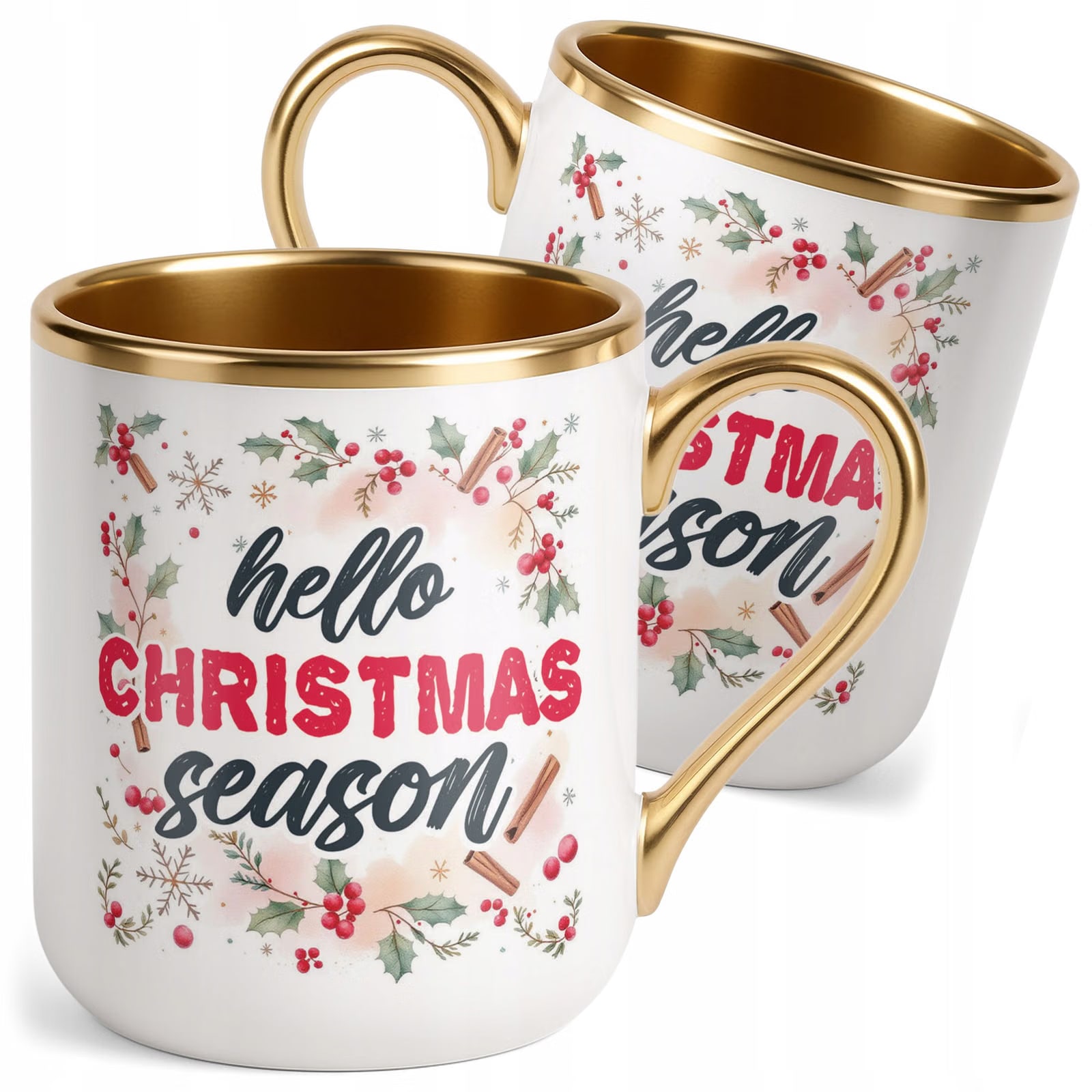 Kubek Premium Złoty Boże Narodzenie Hello Christmas Season Prezent