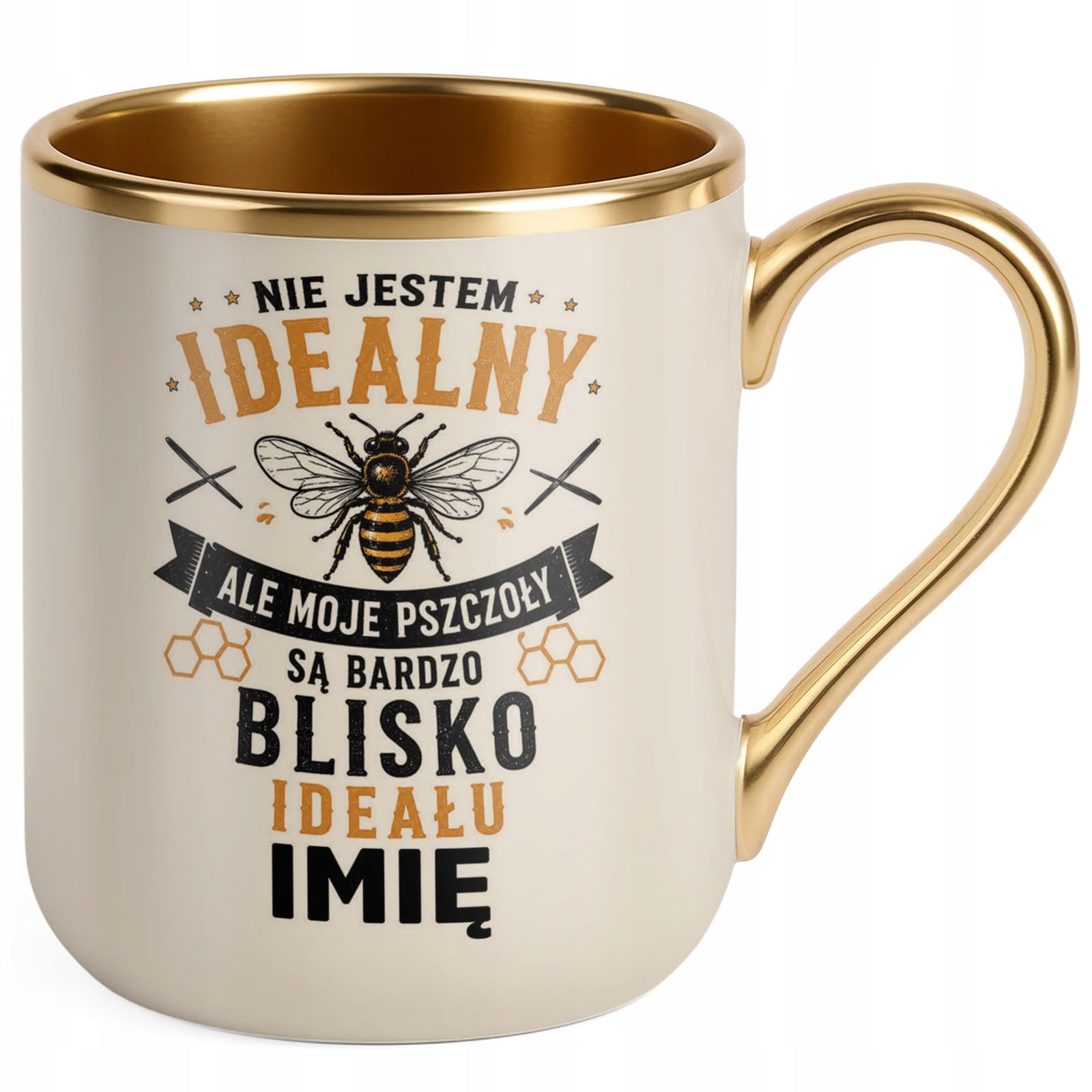 Kubek Personalizowany z nadrukiem Premium Złoty Ecru Dla Pszczelarza