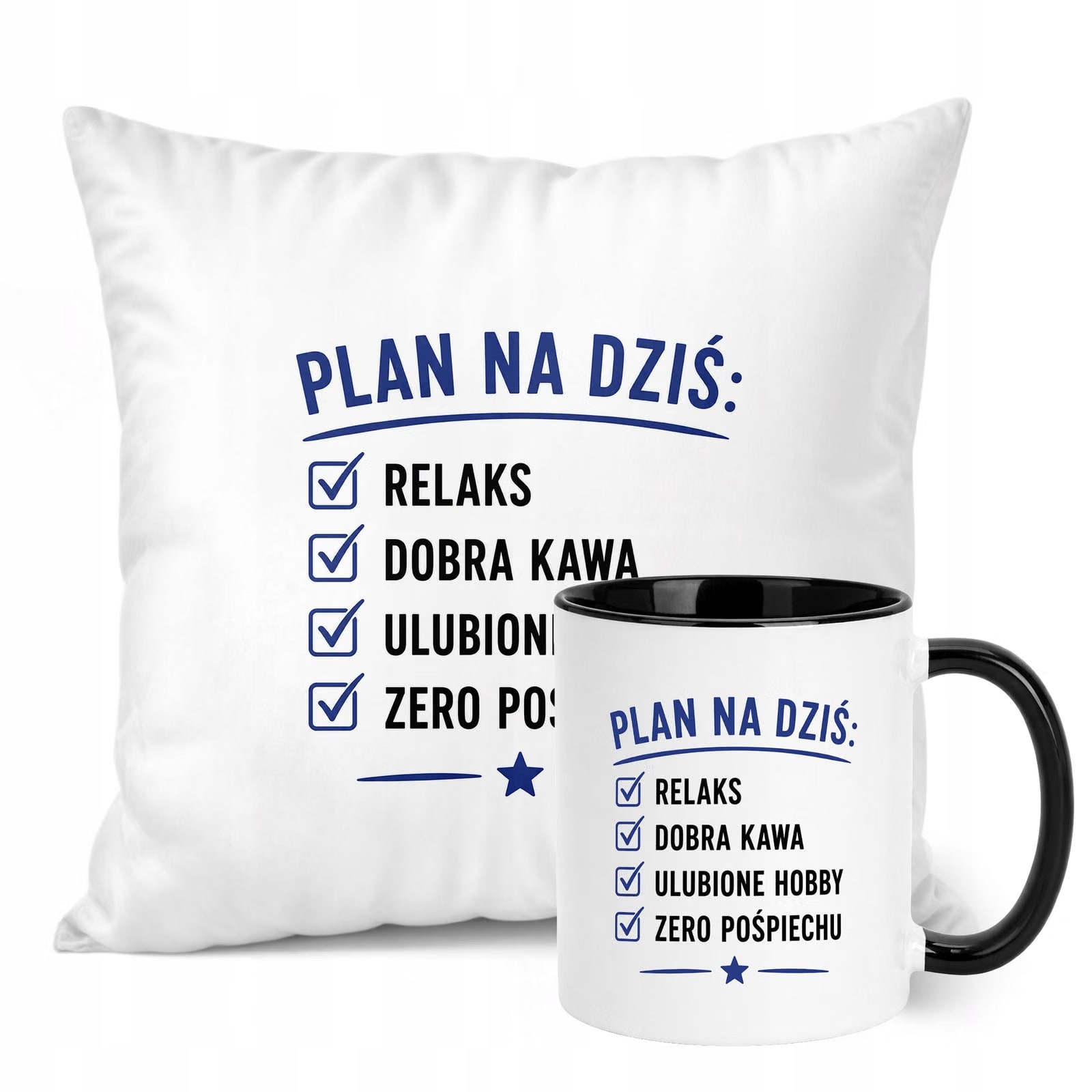 Zestaw Kubek Czarny Poduszka Z Nadrukiem Emerytura Dla Emeryta Prezent