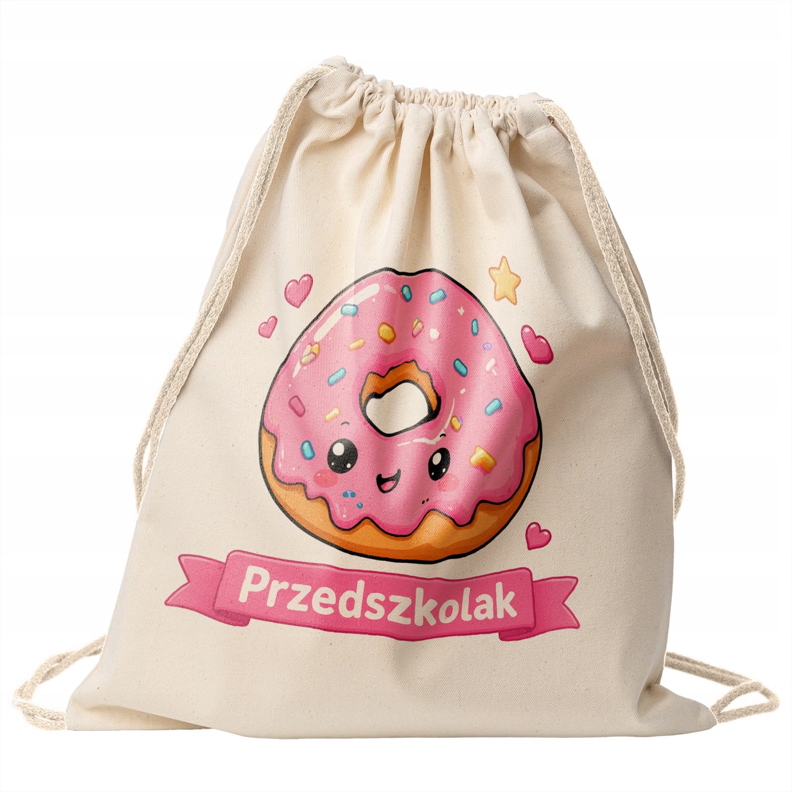 Plecak Worek Przedszkolak z Nadrukiem Bawełniany Szkolny na Buty Ecru