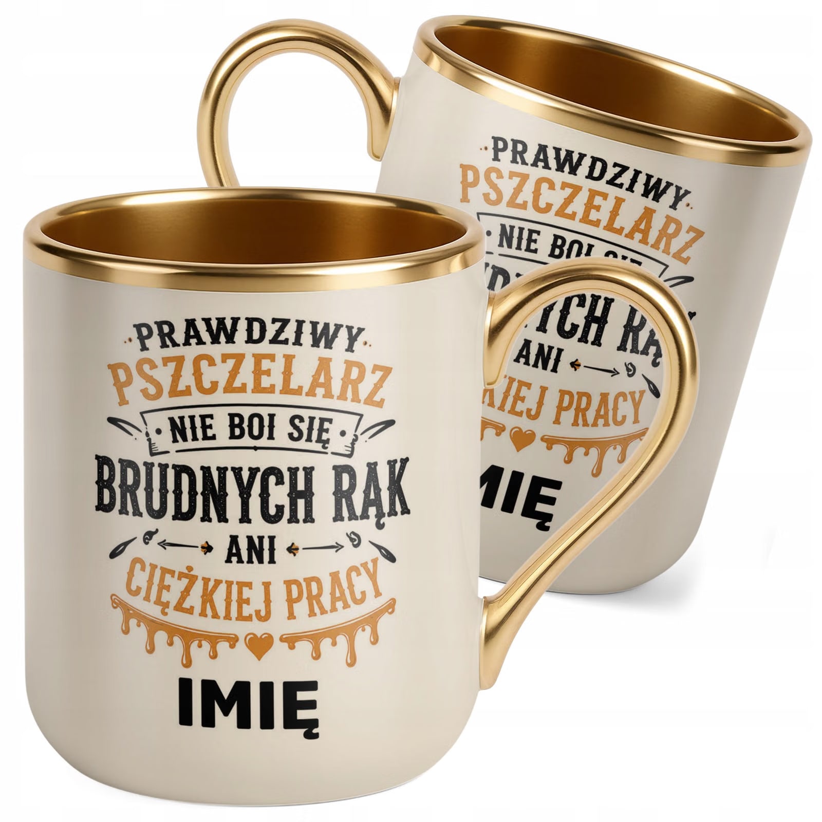 Kubek Personalizowany z nadrukiem Premium Złoty Ecru Dla Pszczelarza