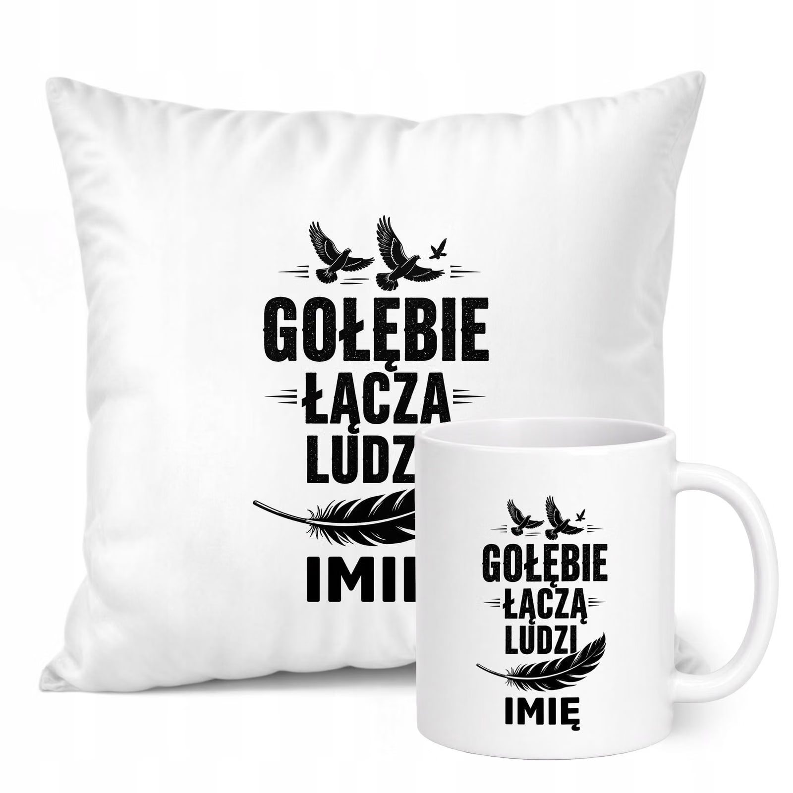 Zestaw Personalizowany Kubek Biały Poduszka Z Nadrukiem Dla Gołębiarza
