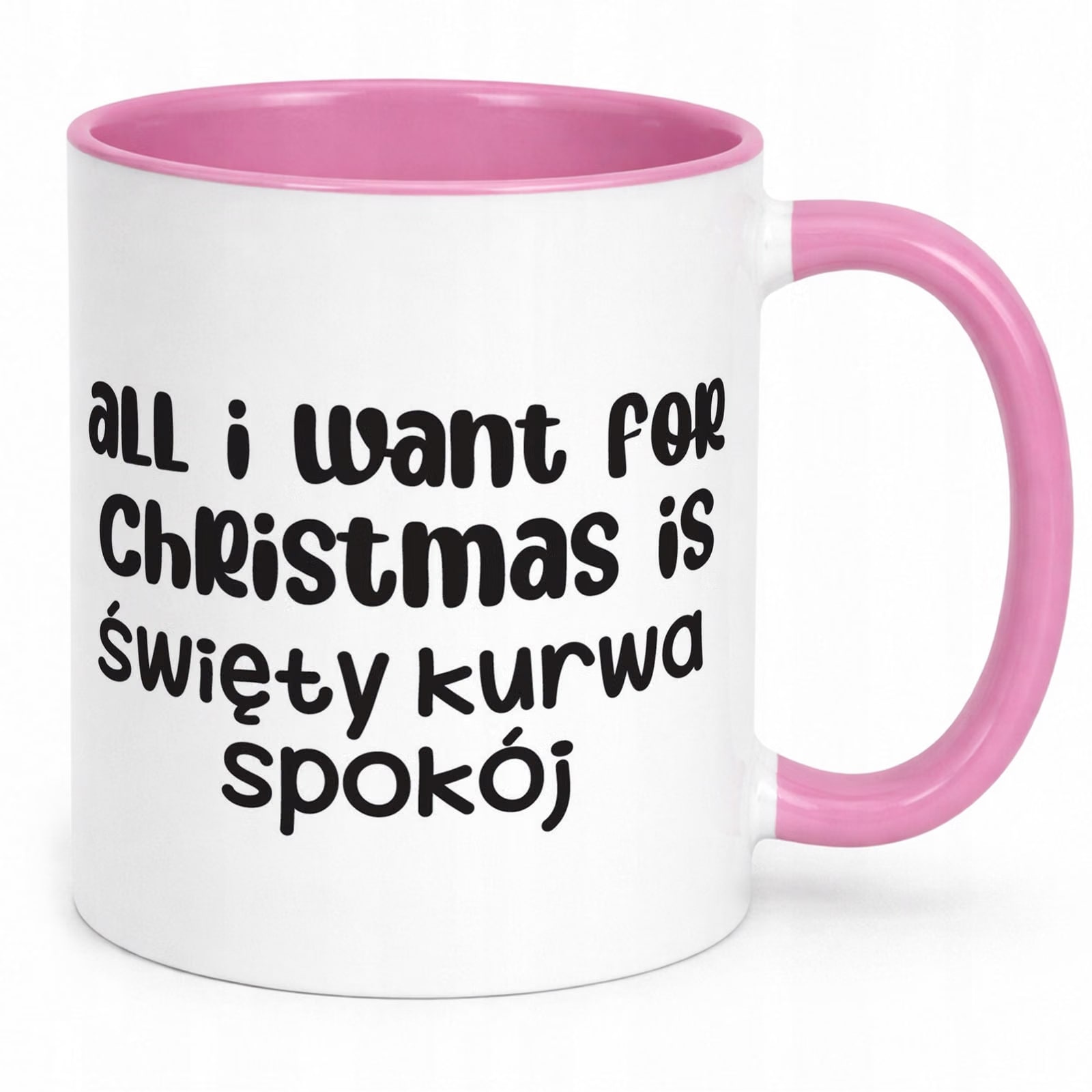 Kubek Różowy z Nadrukiem Boże Narodzenie All I Want For Christmas Prezent