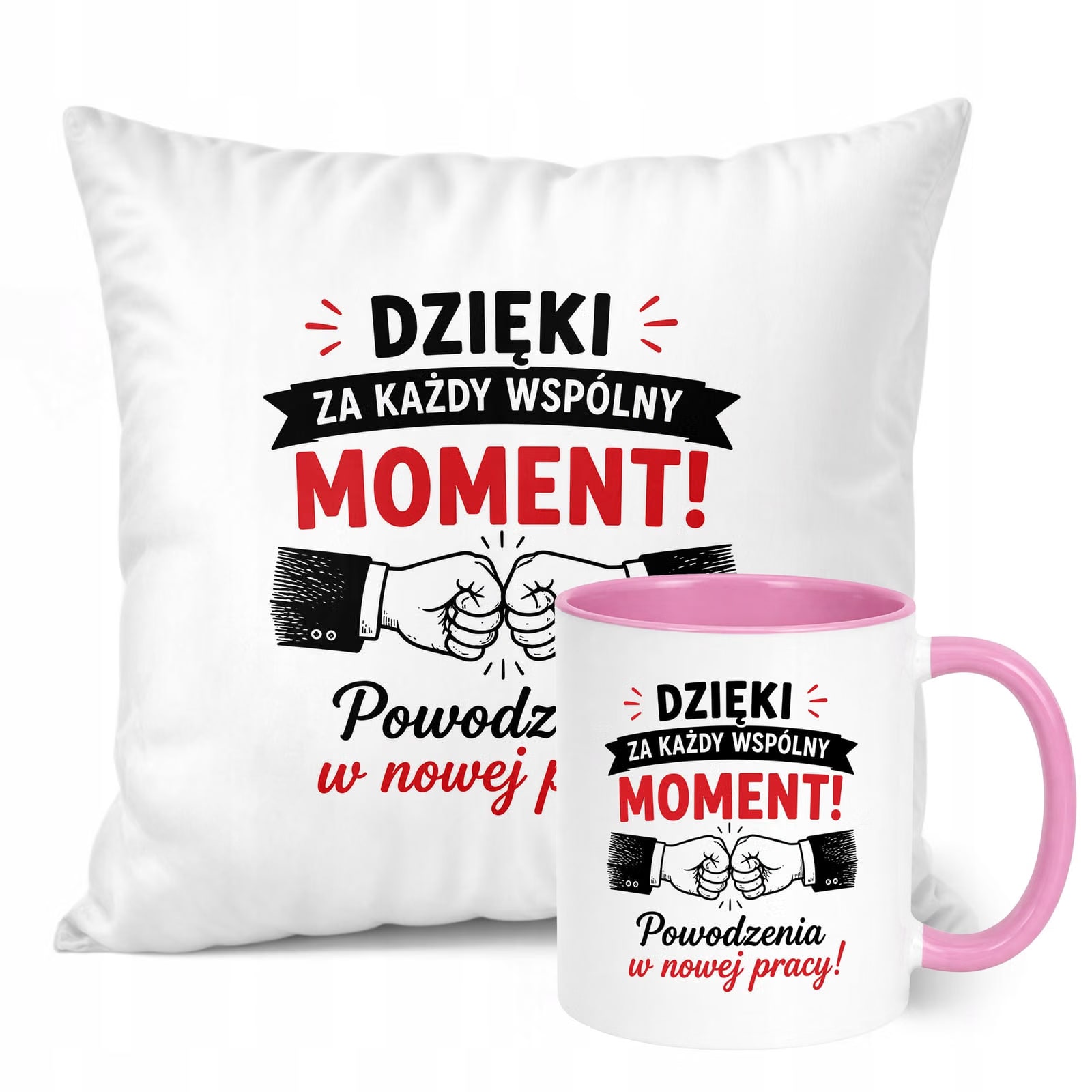 Zestaw Kubek Różowy Poduszka Z Nadrukiem Odejście z Pracy Prezent