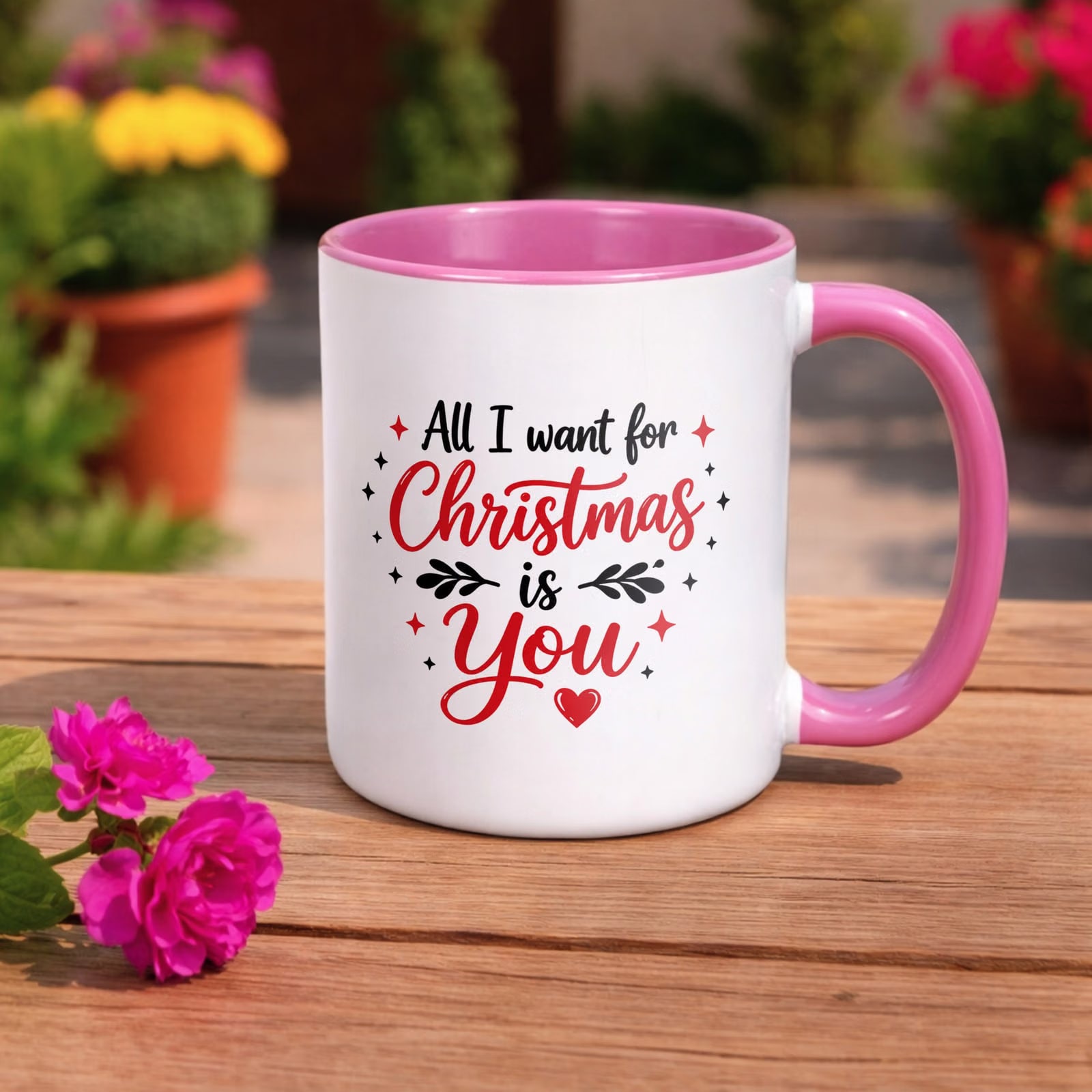 Kubek Różowy z Nadrukiem Boże Narodzenie All I Want For Christmas Prezent