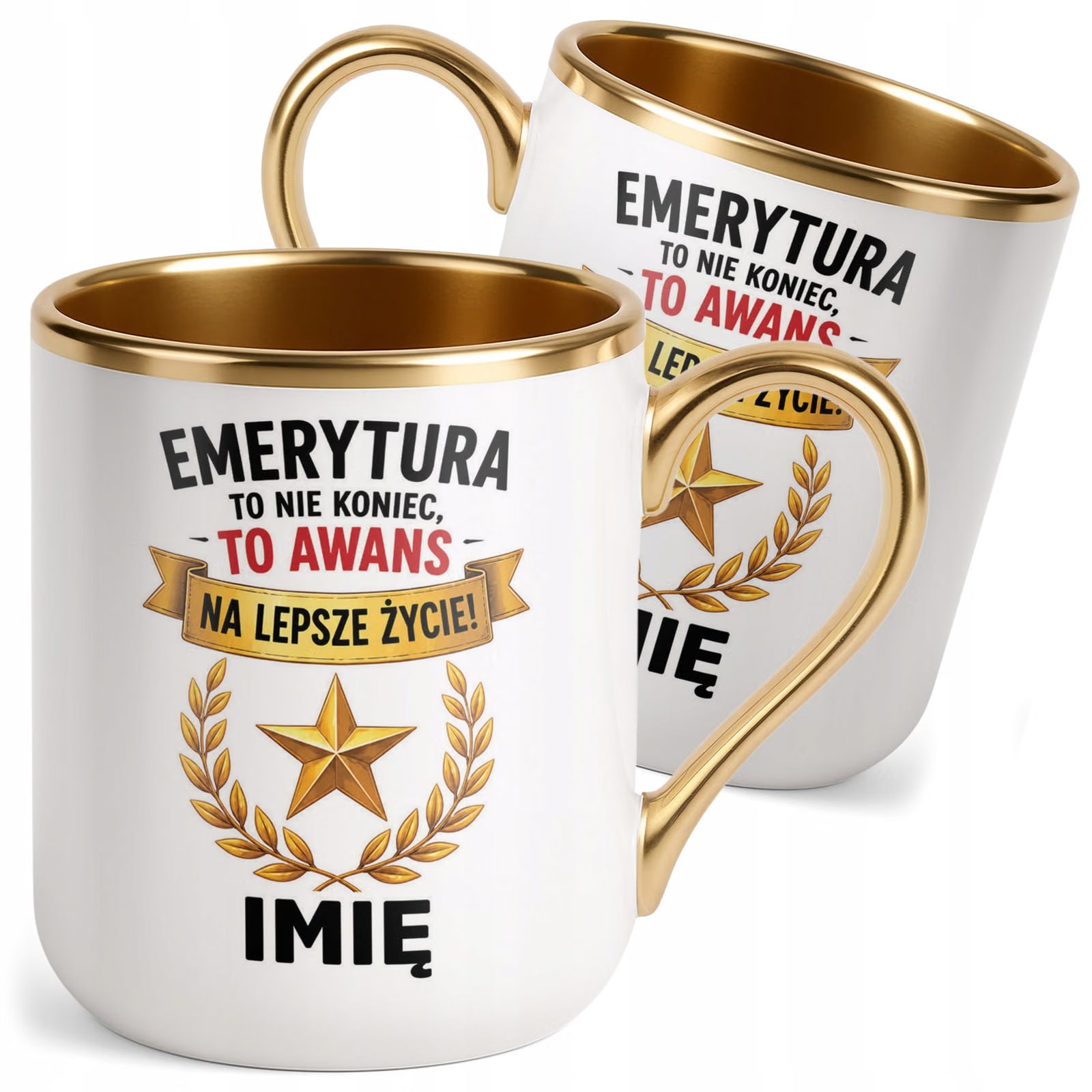 Kubek Personalizowany z nadrukiem Premium Złoty Emerytura Prezent