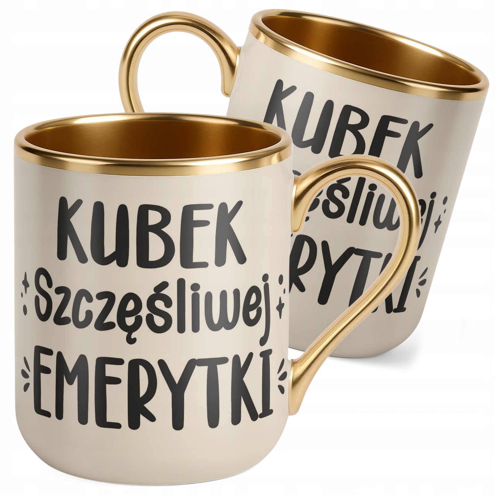 Kubek Premium Złoty Ecru Z okazji Emerytury Dla Emerytki Prezent
