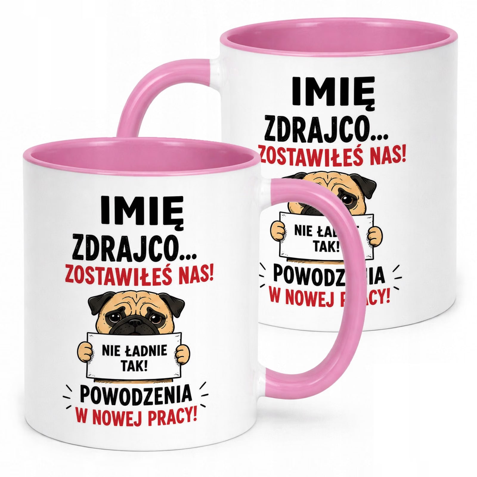 Kubek Różowy Personalizowany z Nadrukiem Pożegnanie Odejście z Pracy