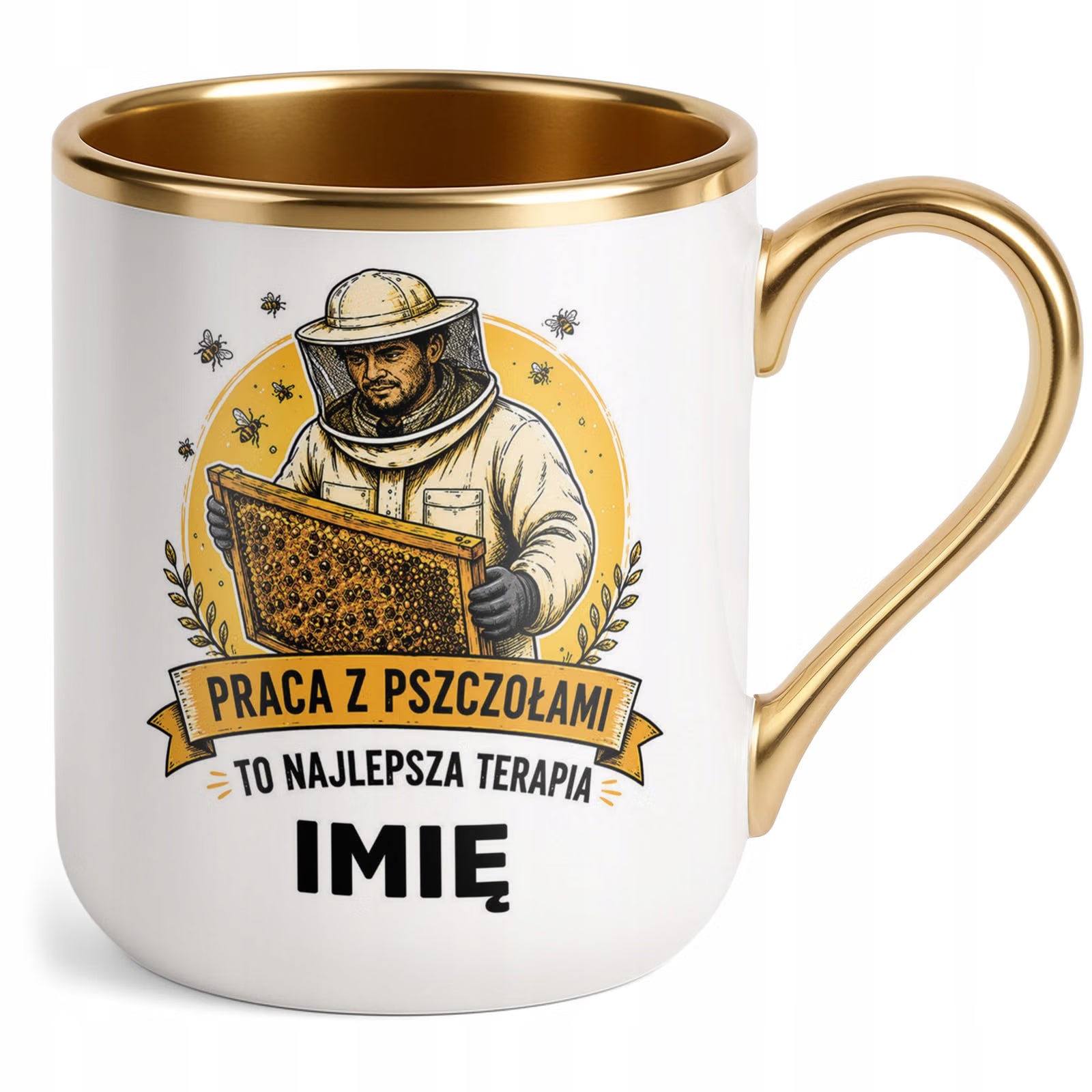 Kubek Personalizowany z nadrukiem Premium Złoty Dla Pszczelarza Prezent