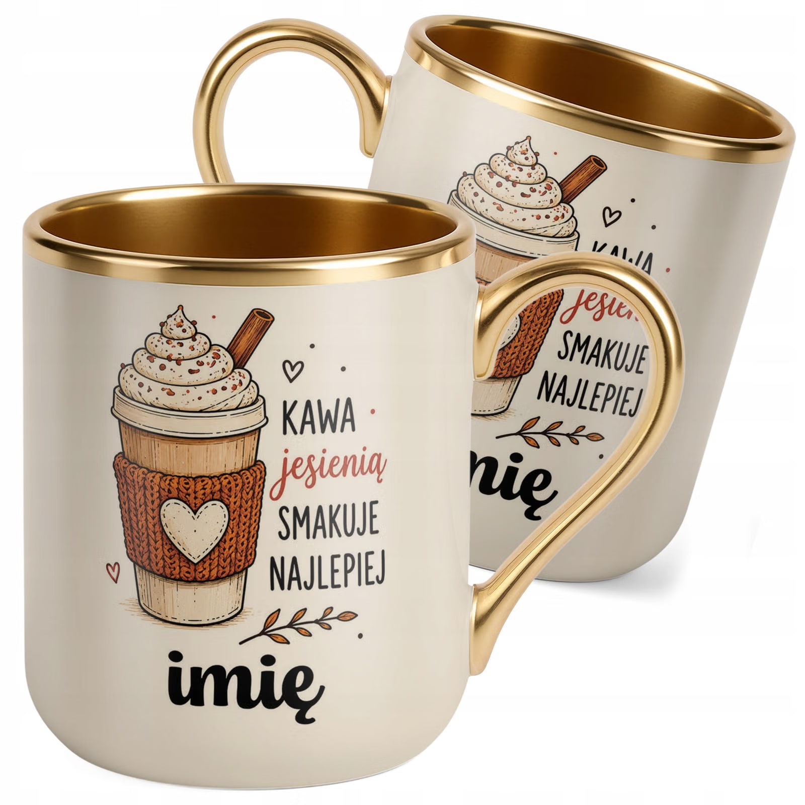Kubek Personalizowany z nadrukiem Premium Złoty Ecru Jesienny Jesień