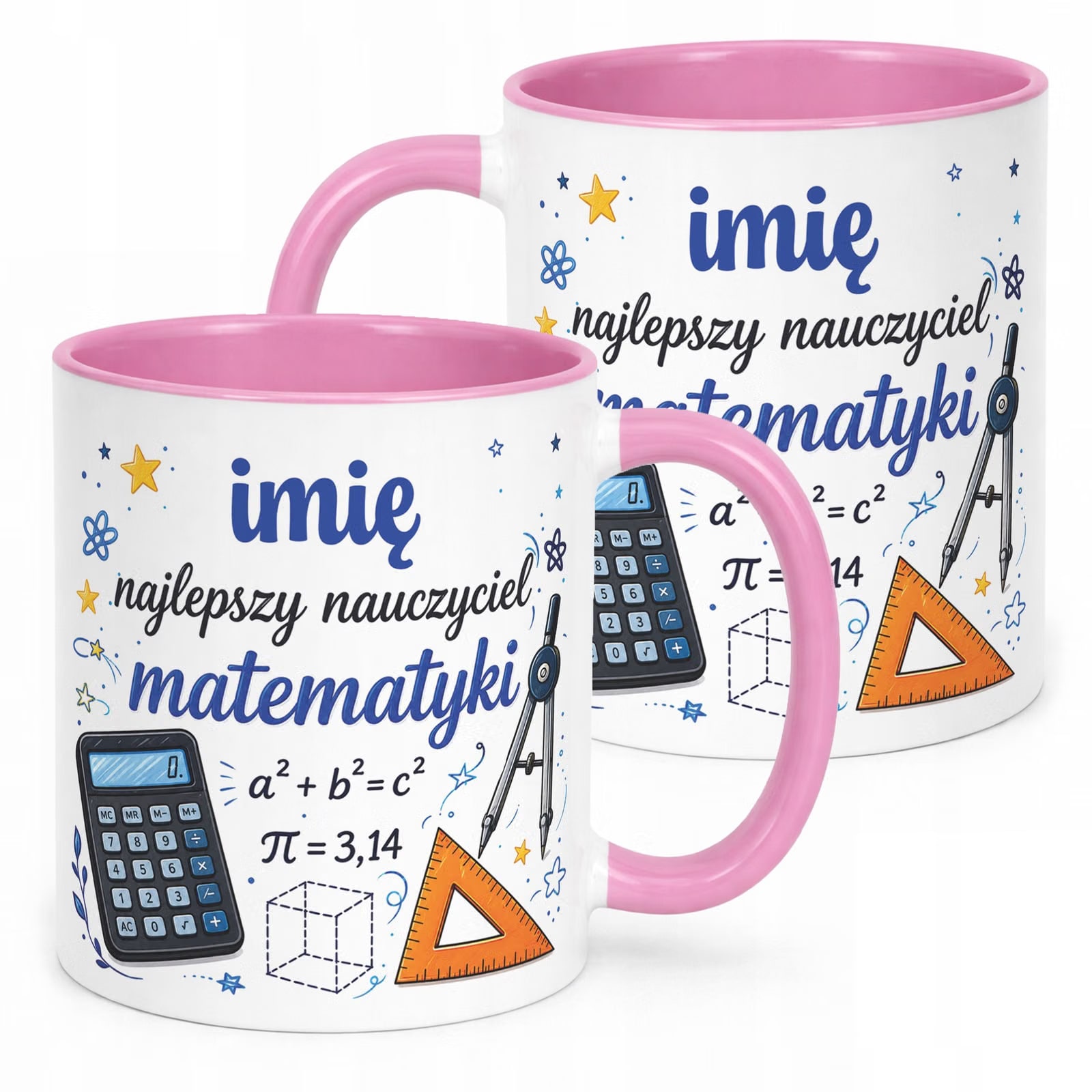 Kubek Różowy z Imieniem Dzień Nauczyciela Matematyka Prezent