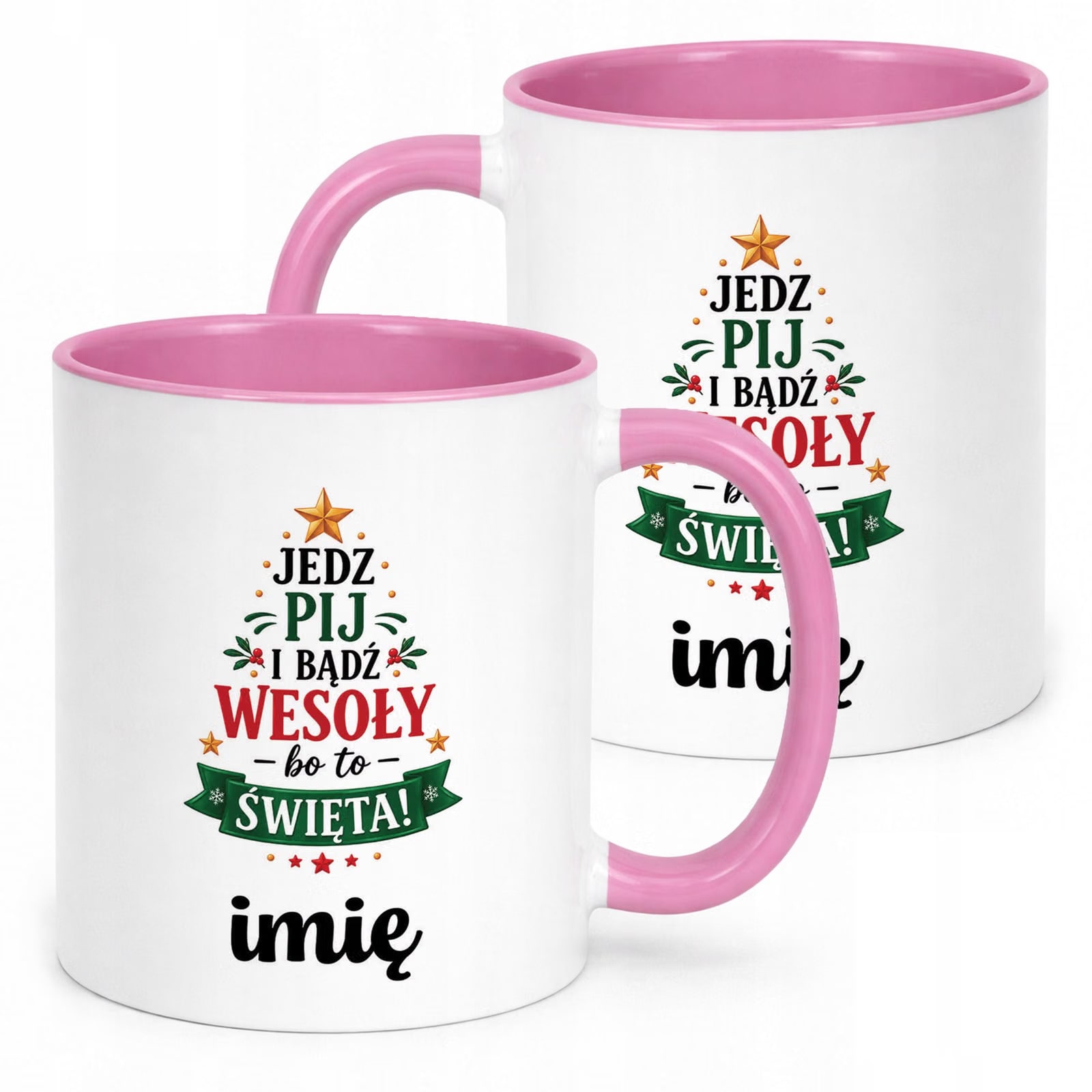 Kubek Różowy Personalizowany z Nadrukiem Boże Narodzenie Święta Prezent