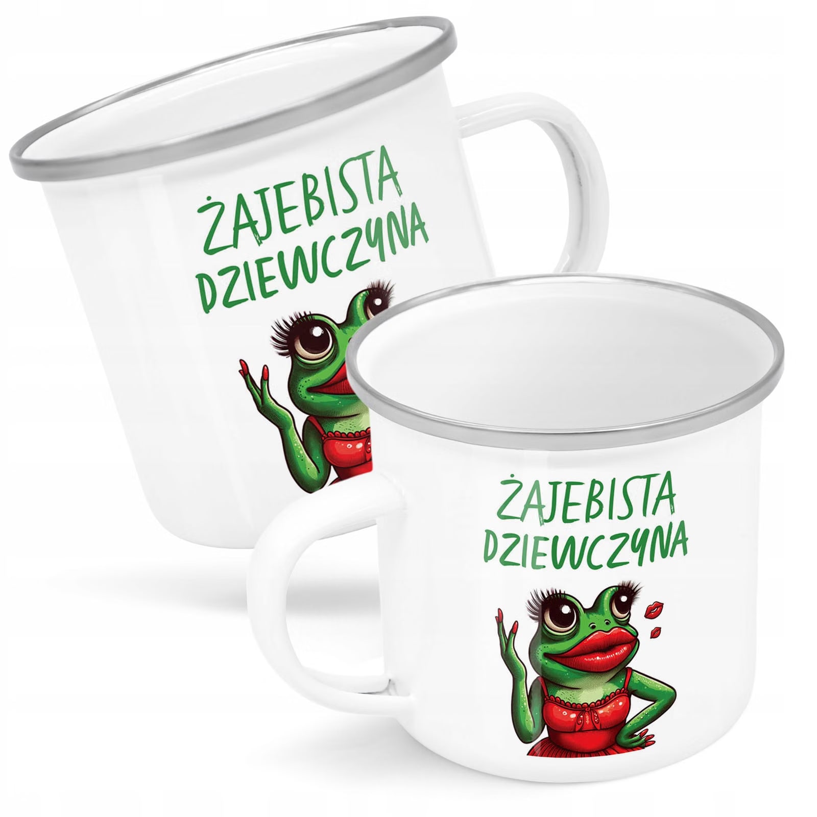 Kubek Emaliowany Żajebista Dziewczyna Dzień z Nadrukiem Biały Metalowy