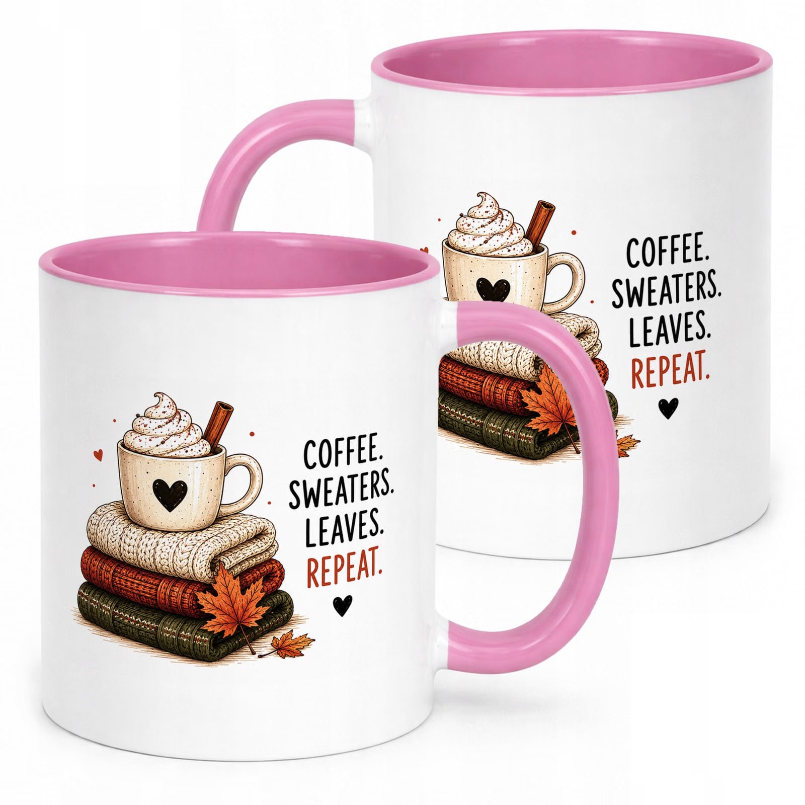 Różowy Kubek z nadrukiem Jesienny Jesień Coffee sweaters Prezent