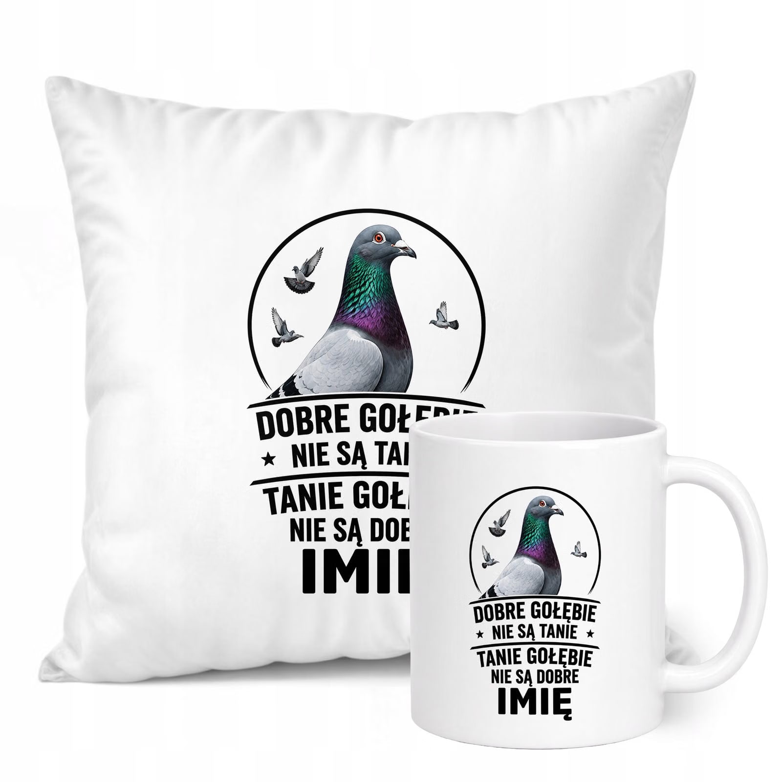 Zestaw Personalizowany Kubek Biały Poduszka Z Nadrukiem Dla Gołębiarza