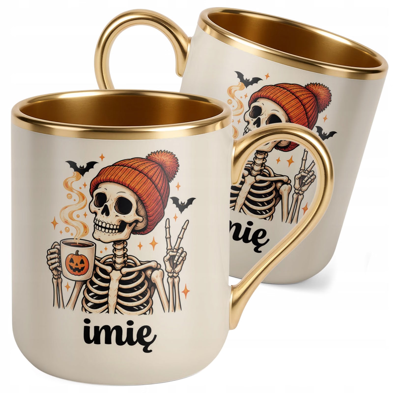 Kubek Personalizowany Premium Złoty Ecru z Nadrukiem Halloween