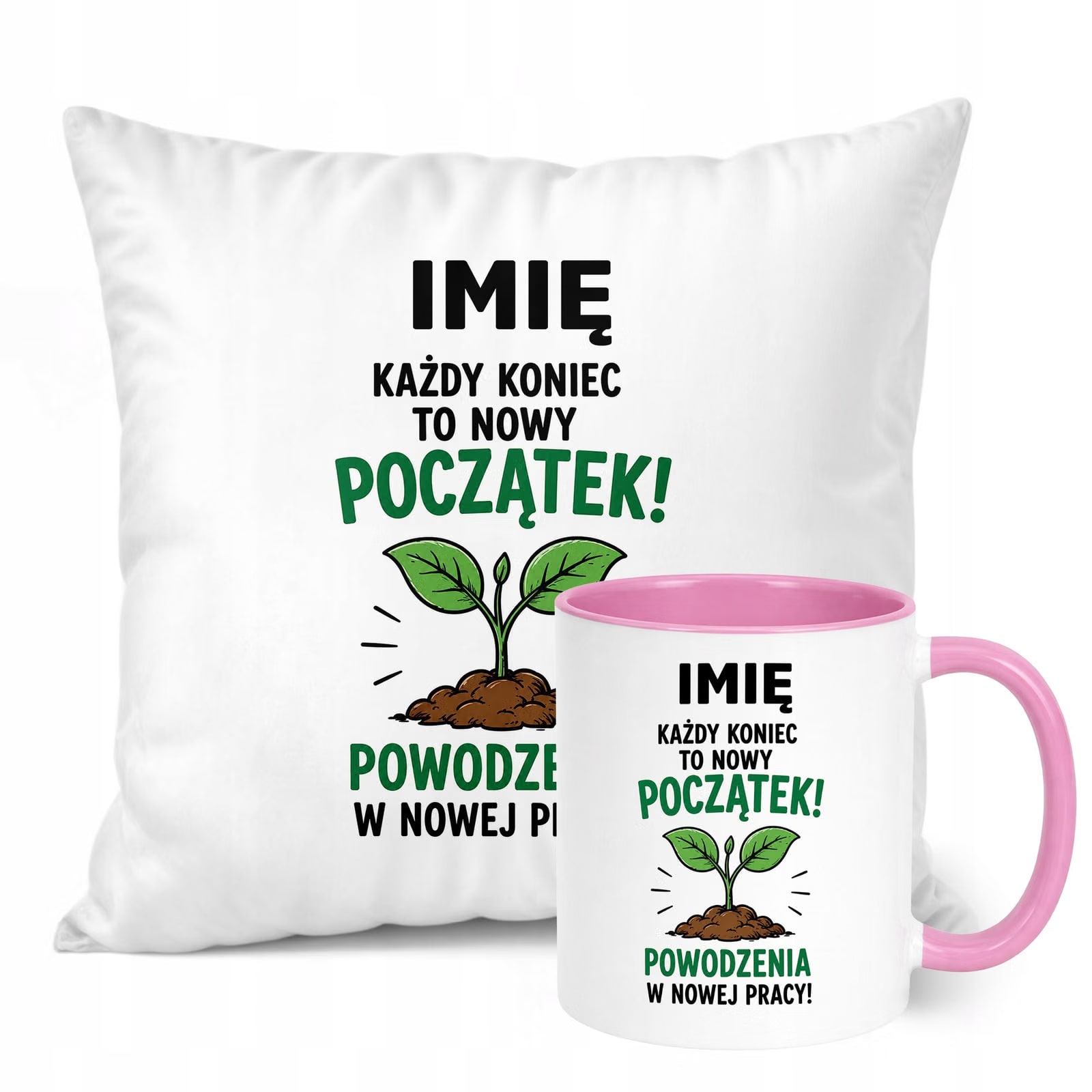 Zestaw Personalizowany Kubek Różowy Poduszka Odejście z Pracy Prezent