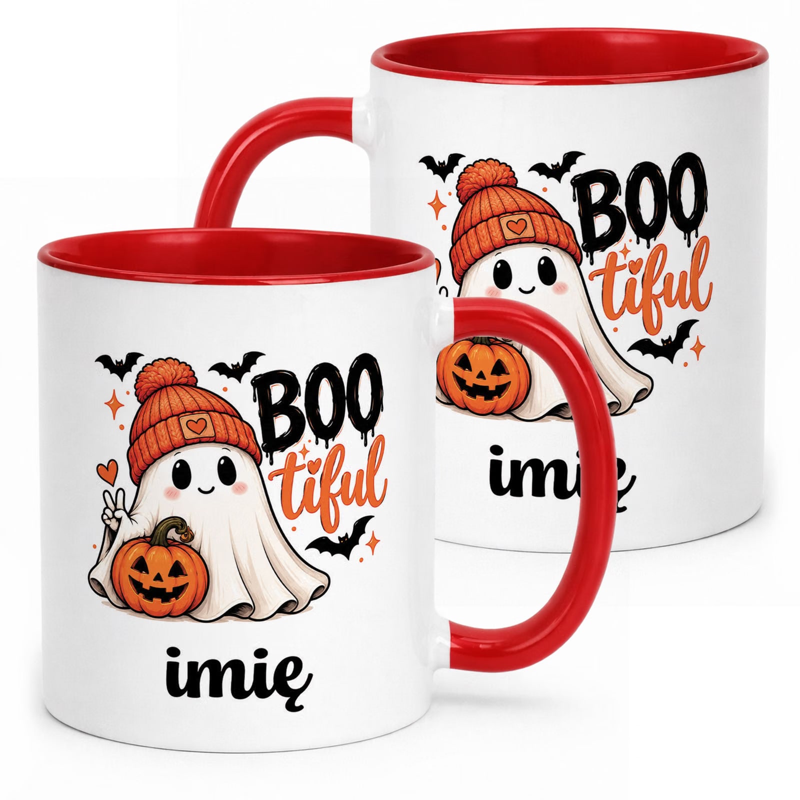 Kubek Czerwony Personalizowany z Nadrukiem Halloween Jesień Prezent