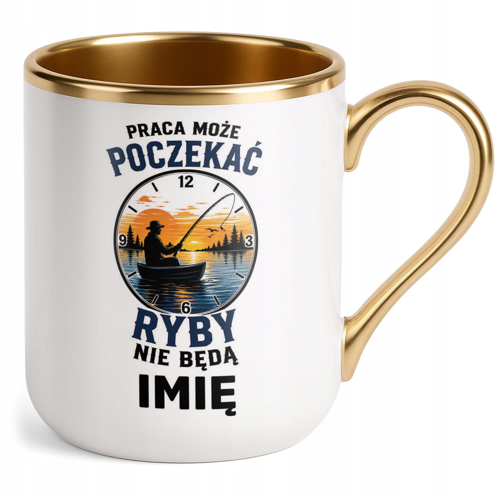 Kubek Personalizowany z nadrukiem Premium Złoty Dla Wędkarza Prezent