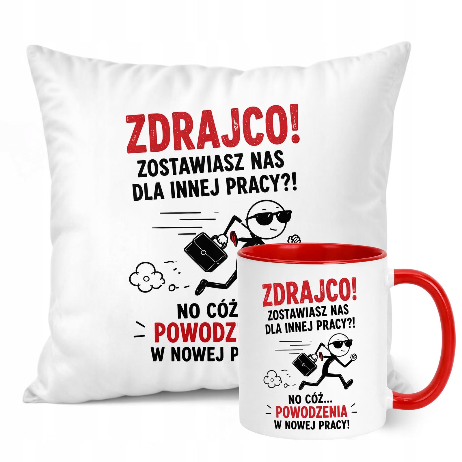 Zestaw Kubek Czerwony Poduszka Z Nadrukiem Odejście z Pracy Prezent