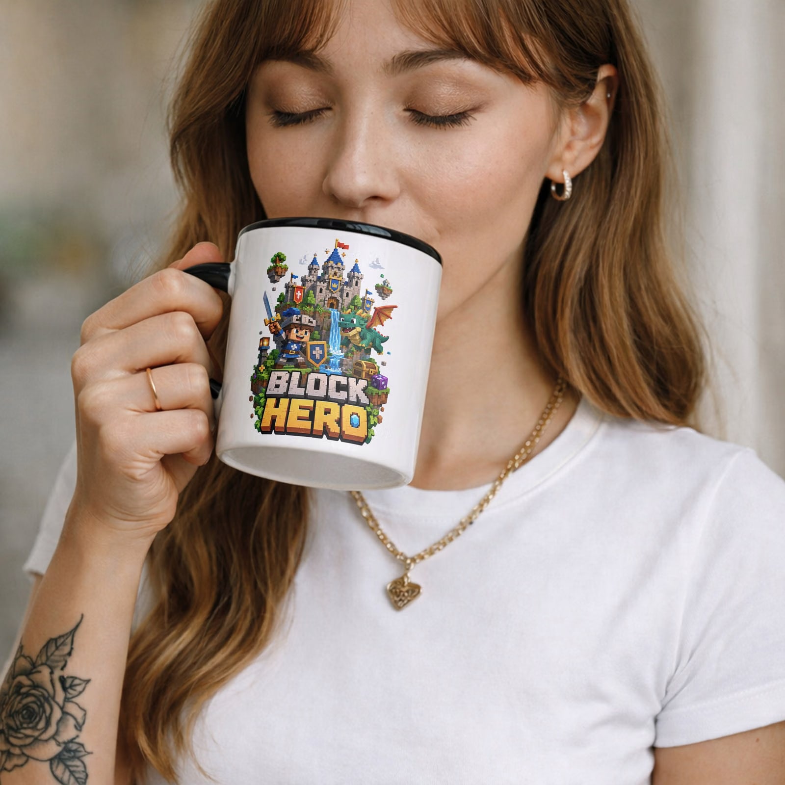 Zestaw Kubek Czarny Podkładka pod mysz z nadrukiem gra Block Hero