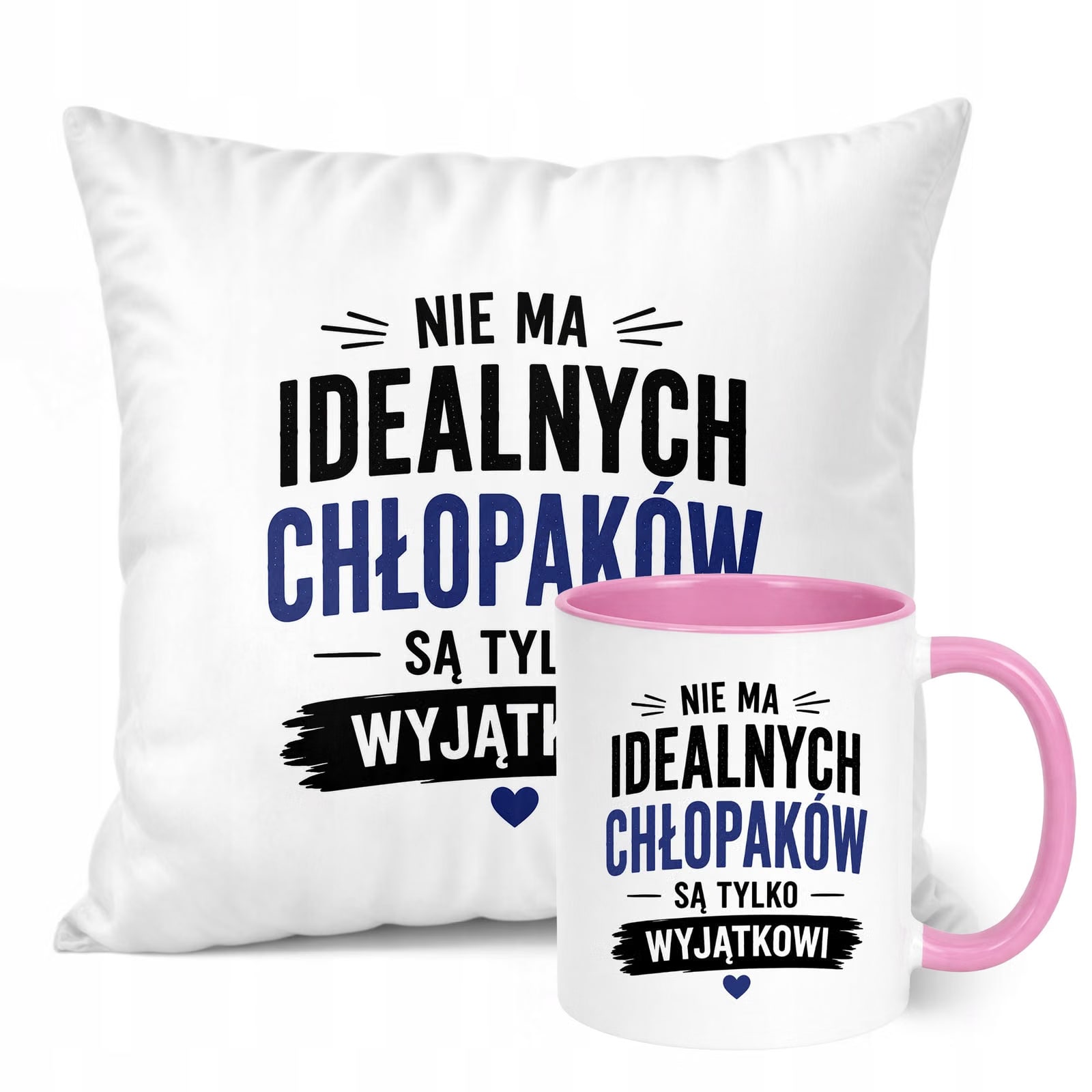 Zestaw Kubek Różowy Poduszka Dzień Chłopaka Z Nadrukiem Prezent