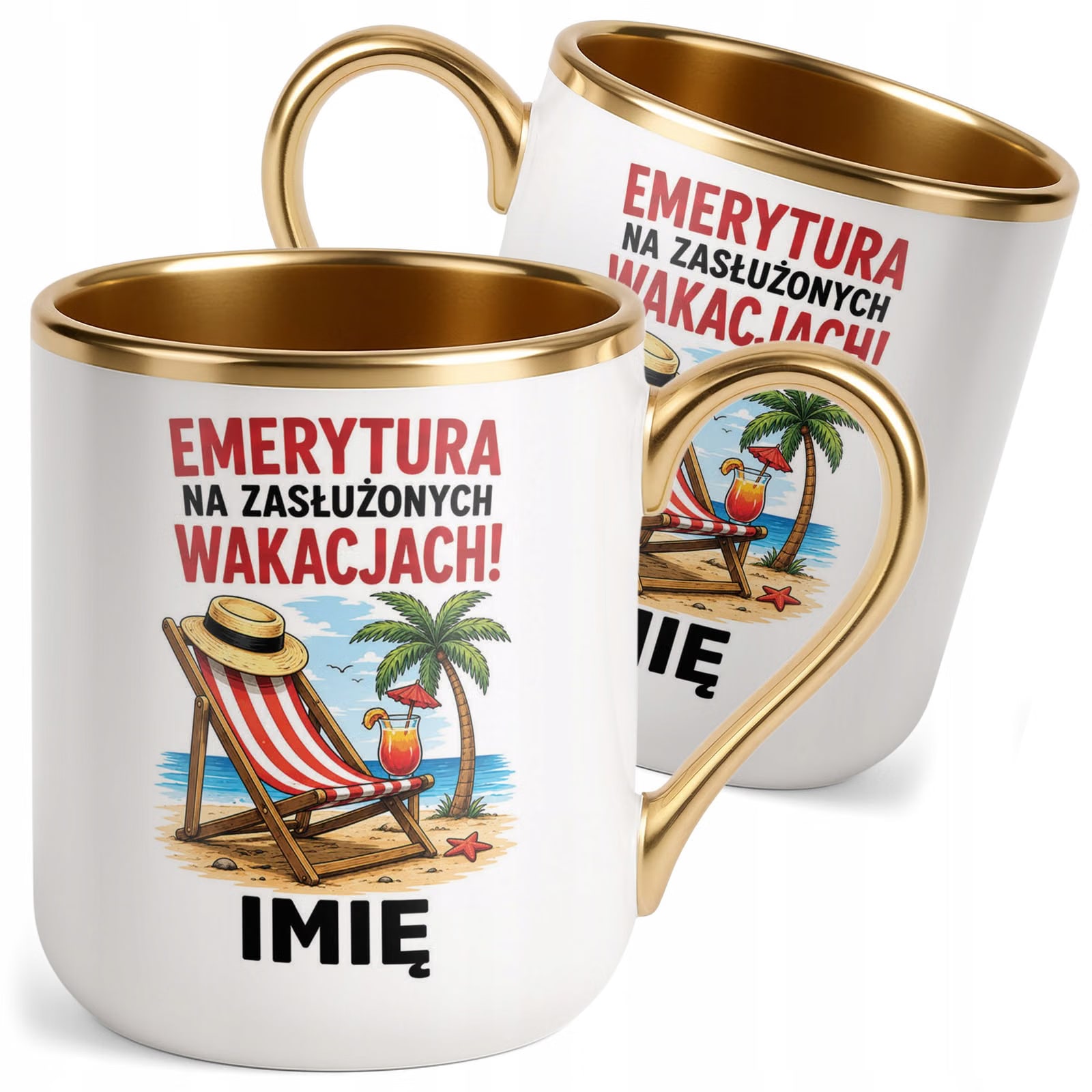 Kubek Personalizowany z nadrukiem Premium Złoty Emerytura Prezent