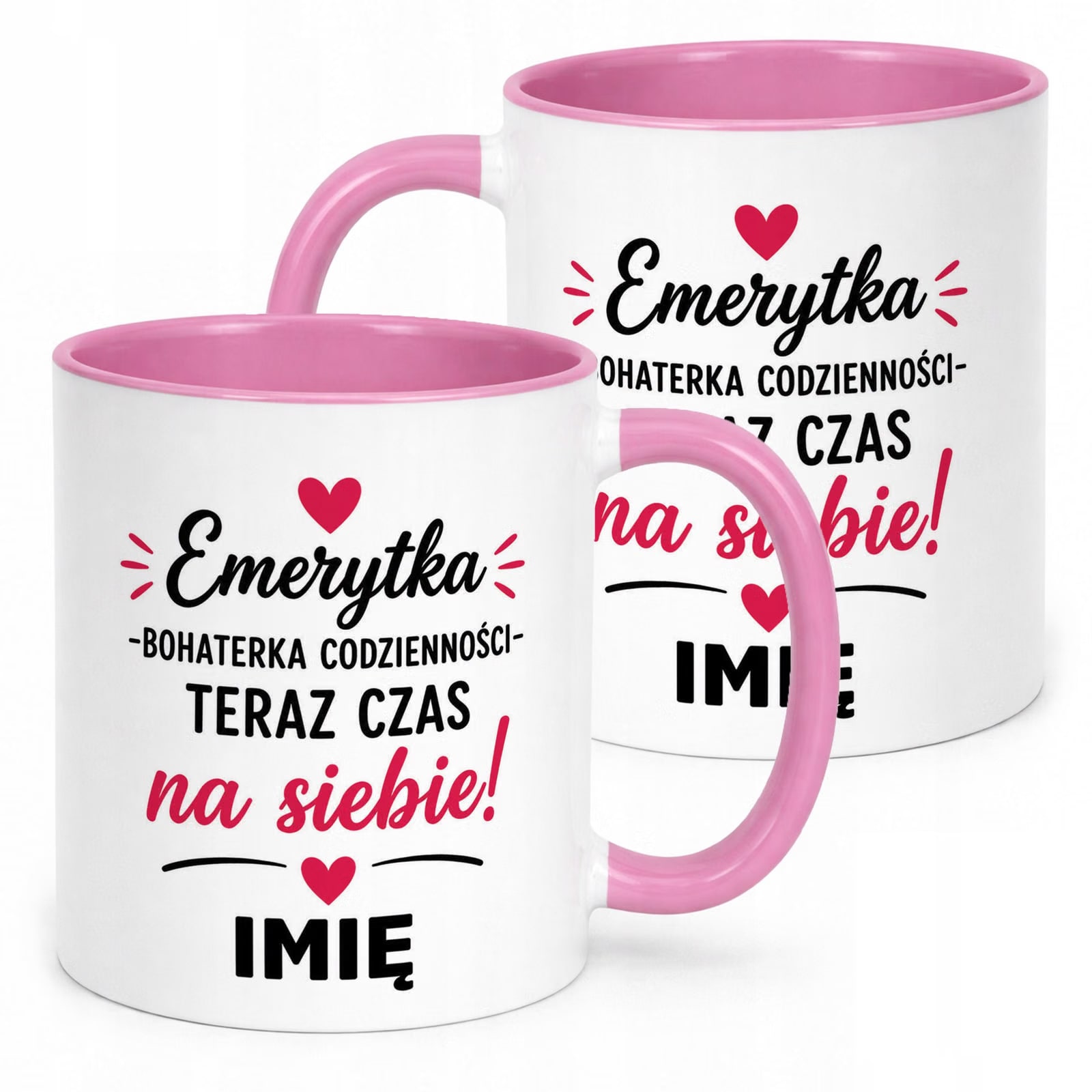 Kubek Różowy Personalizowany z Nadrukiem Emerytura Dla Emerytki Prezent