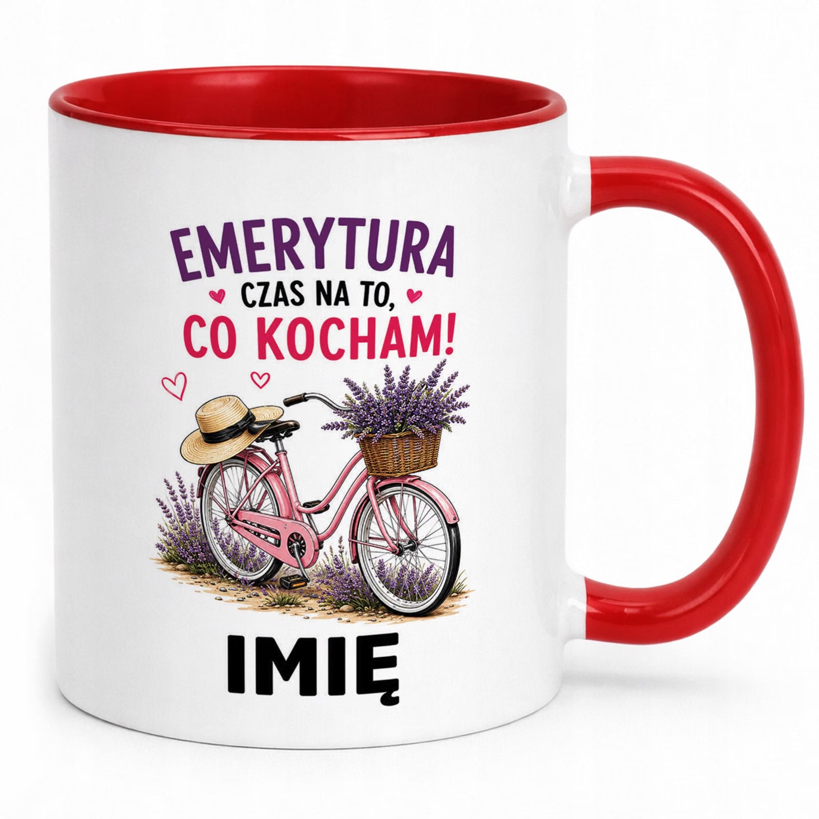 Kubek Czerwony Personalizowany z Nadrukiem Emerytura Dla Emerytki Prezent