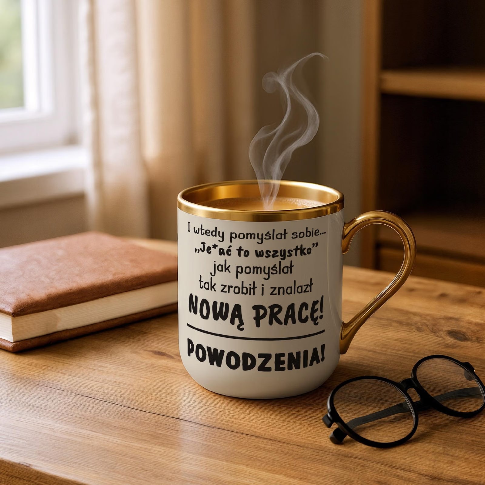 Kubek Premium Złoty Ecru Na Pożegnanie Odejście z Pracy Zabawny Prezent