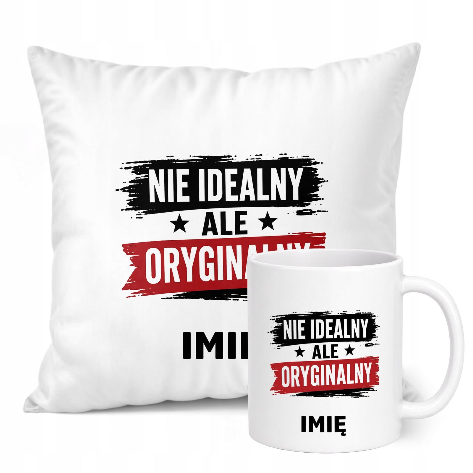 Zestaw Personalizowany Kubek Biały Poduszka Dzień Chłopaka Z Nadrukiem