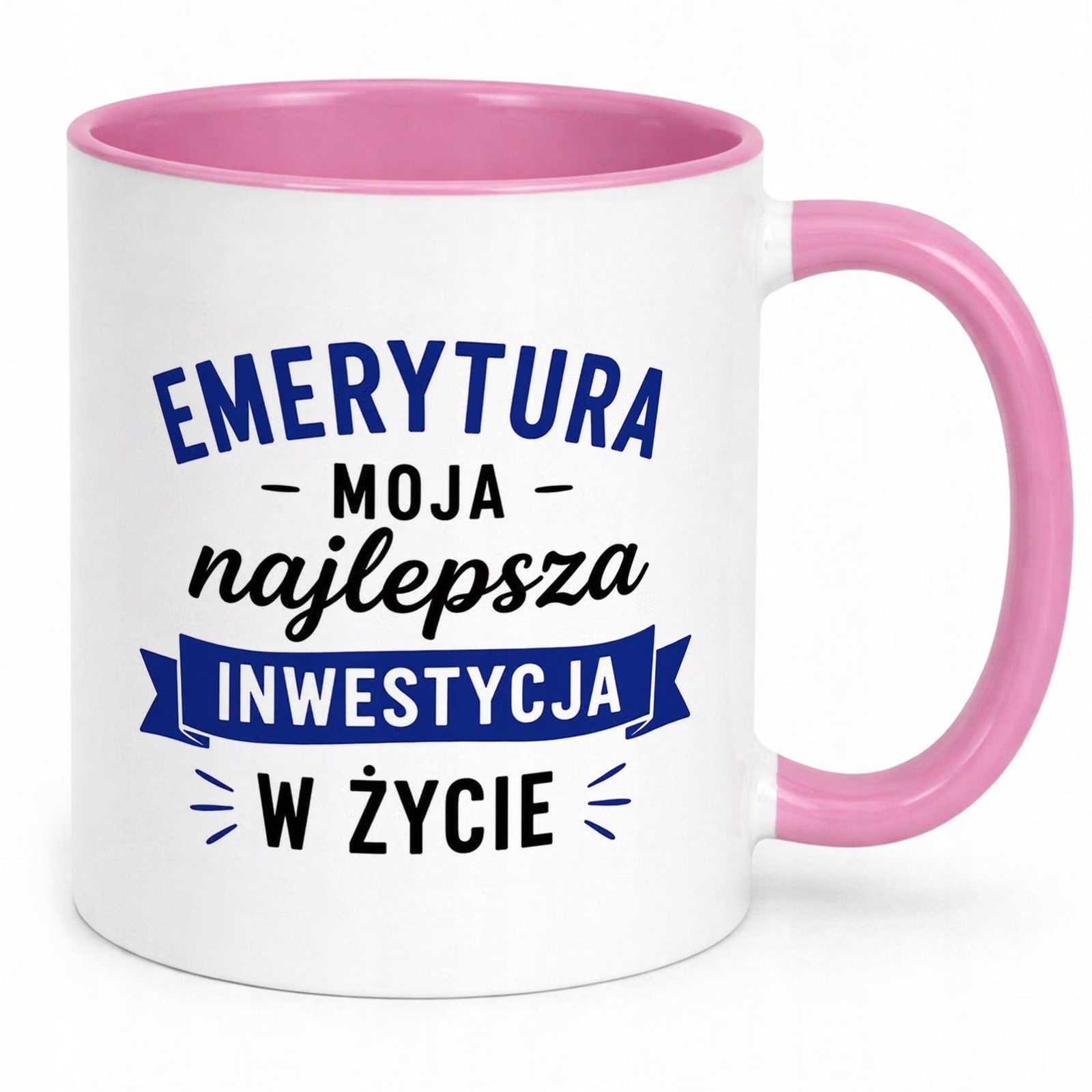 Kubek Różowy z nadrukiem Emerytura Dla Emeryta Upominek Prezent