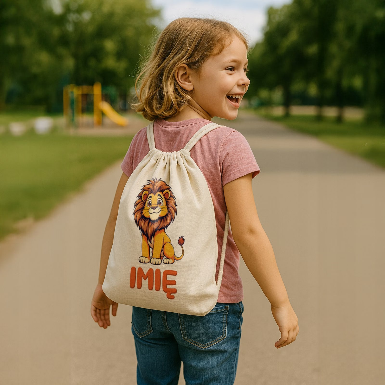 Plecak bawełniany Personalizowany Lew Zwierzak Słodki Dla Dzieci