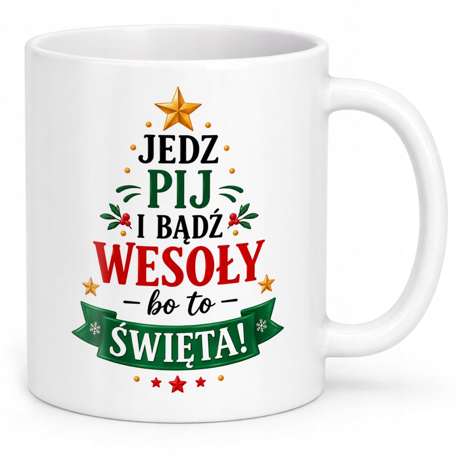 Kubek Biały z Nadrukiem Boże Narodzenie Mikołajki Święta Choinka Prezent