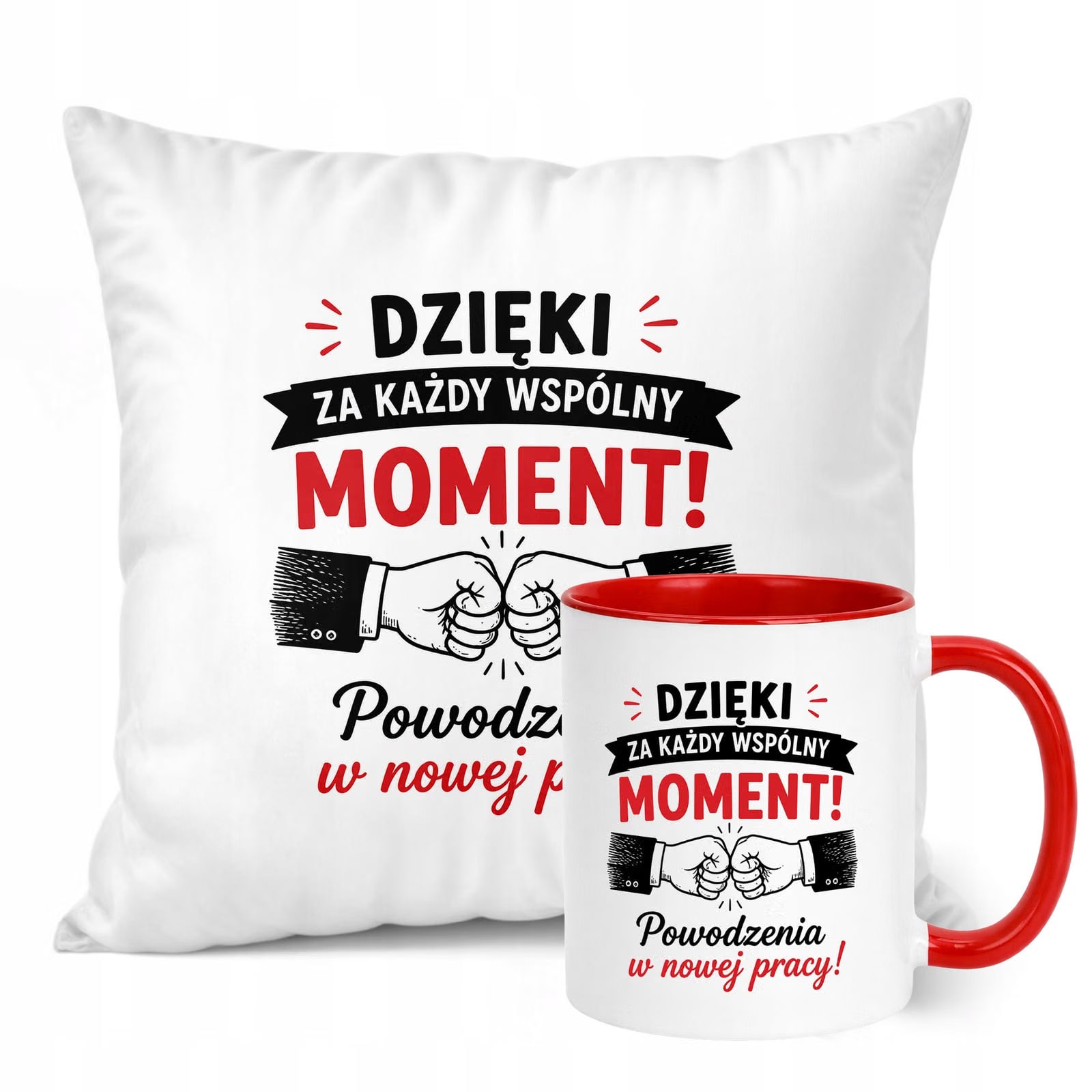 Zestaw Kubek Czerwony Poduszka Z Nadrukiem Odejście z Pracy Prezent