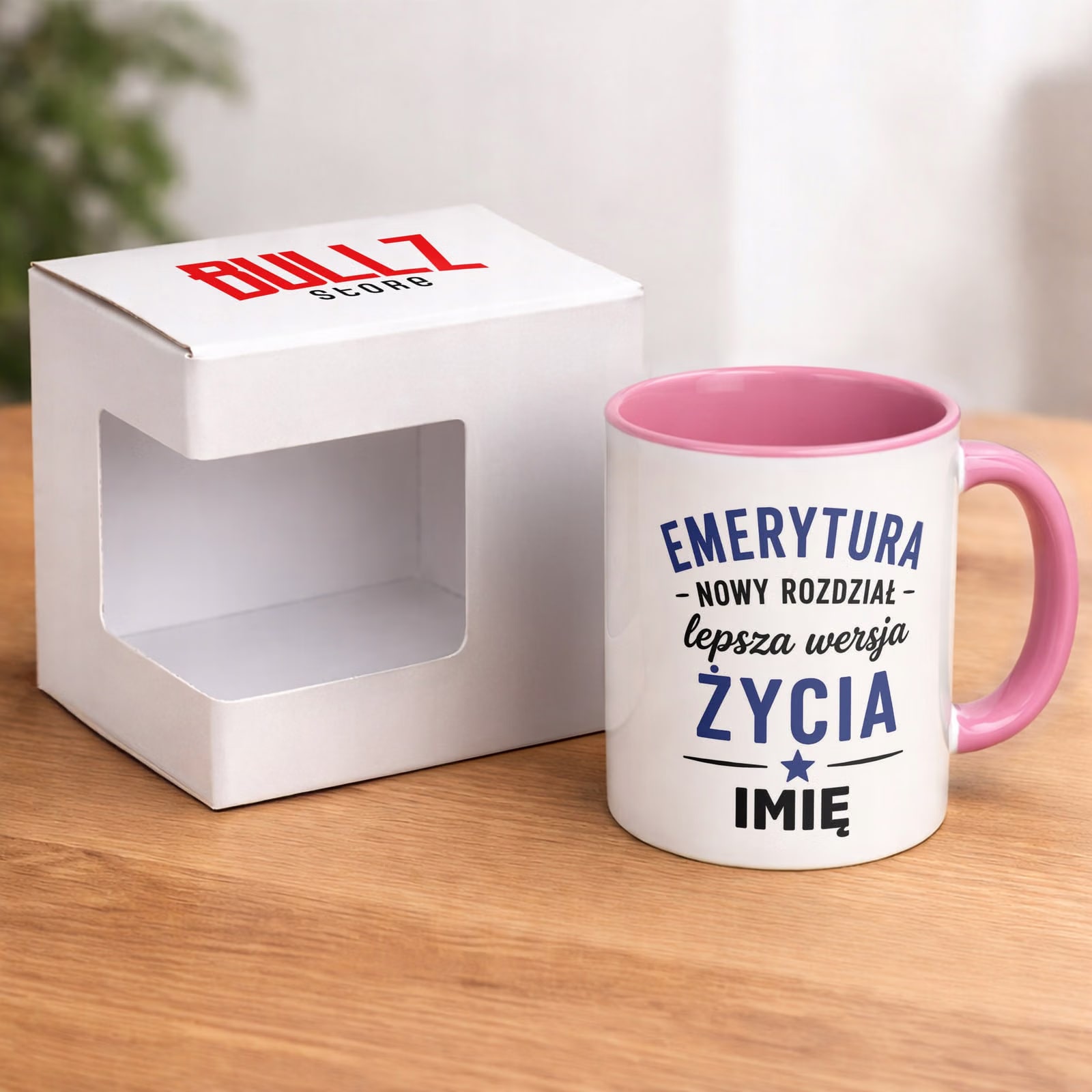 Kubek Różowy Personalizowany z Nadrukiem Emerytura Dla Emeryta Prezent