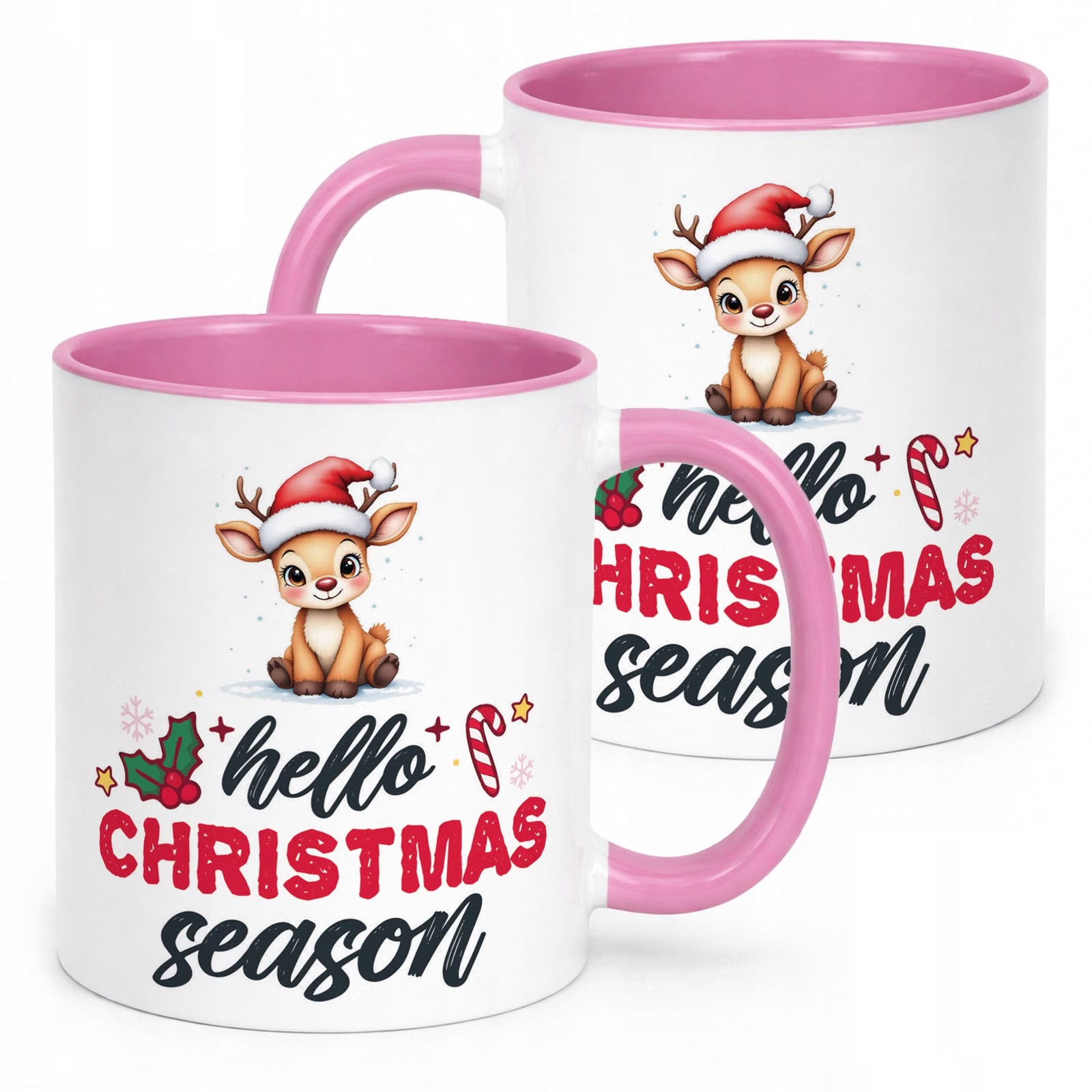 Kubek Różowy z Nadrukiem Boże Narodzenie Hello Christmas Season Prezent