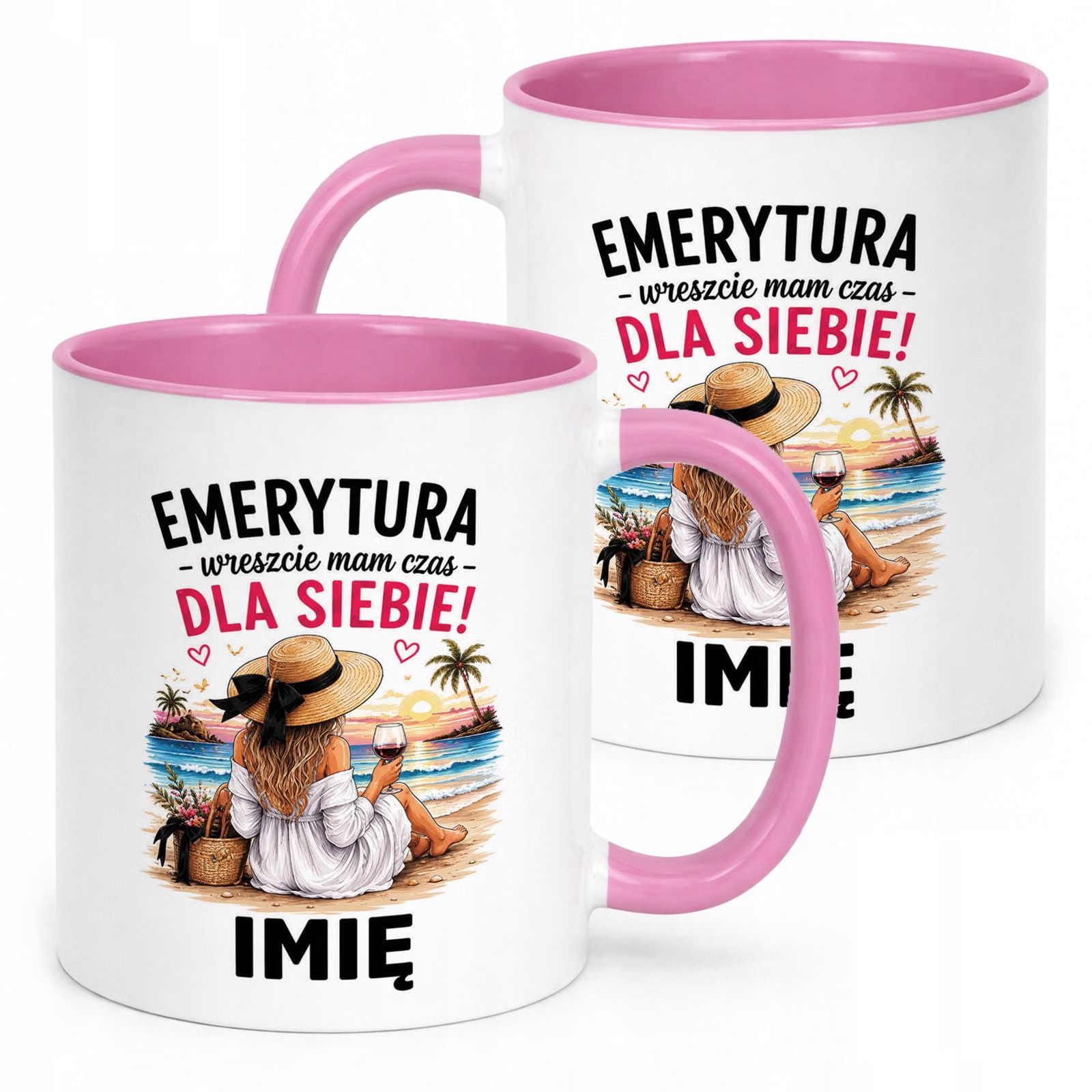 Kubek Różowy Personalizowany z Nadrukiem Emerytura Dla Emerytki Prezent