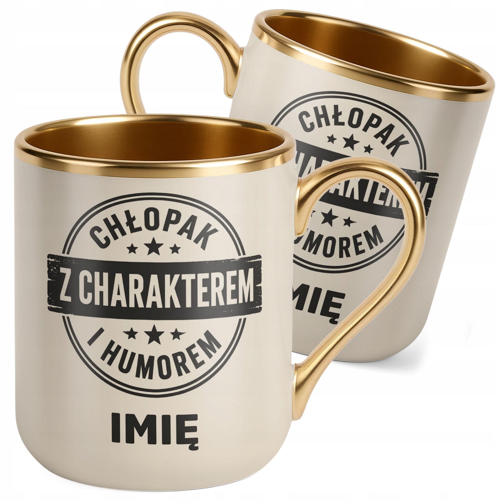Kubek personalizowany z nadrukiem Premium Złoty Ecru Dzień Chłopaka