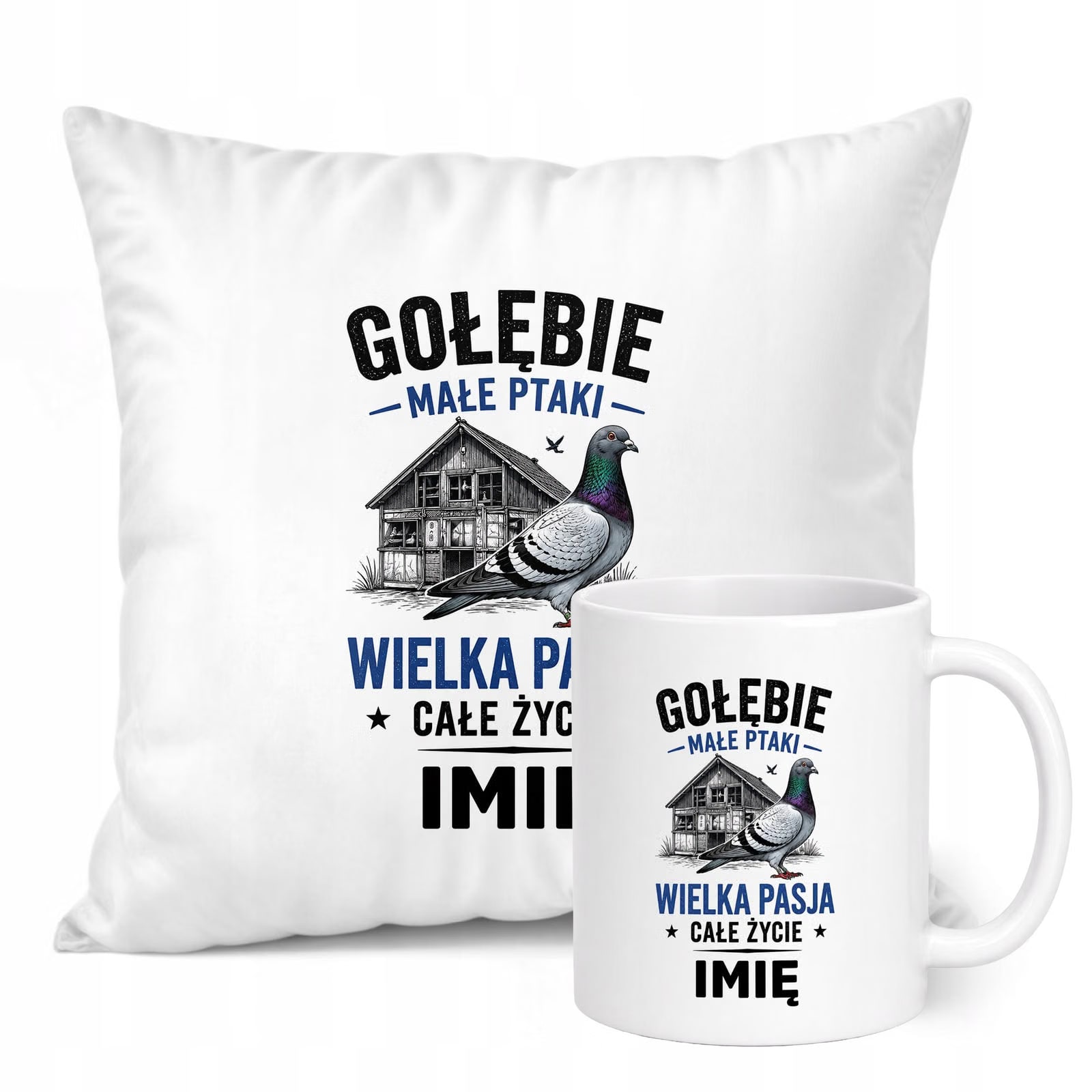 Zestaw Personalizowany Kubek Biały Poduszka Z Nadrukiem Dla Gołębiarza