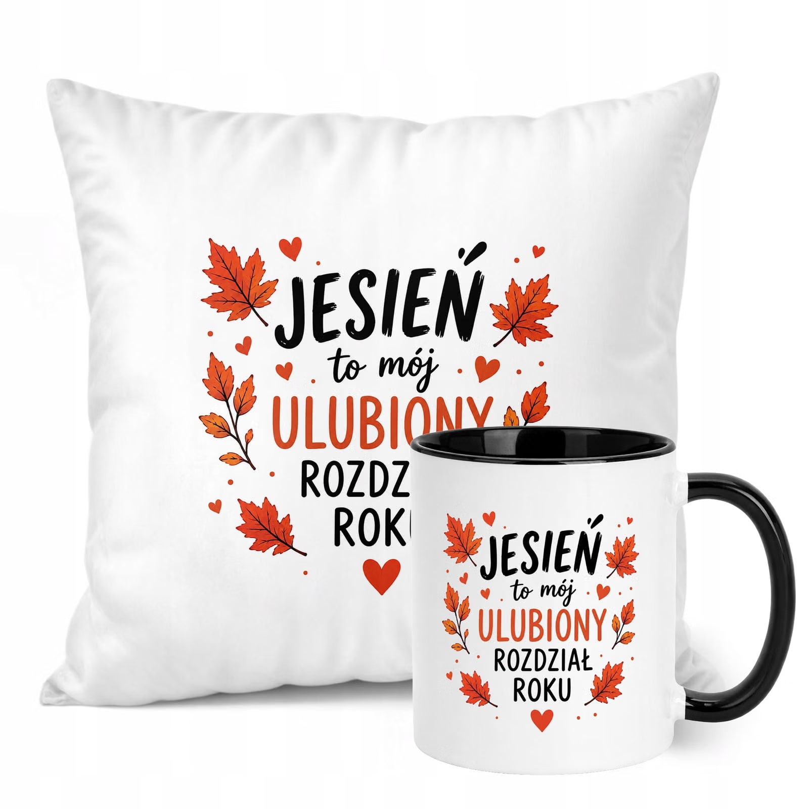 Zestaw Kubek Czarny Poduszka Jesień Jesienny Z Nadrukiem Prezent Upominek